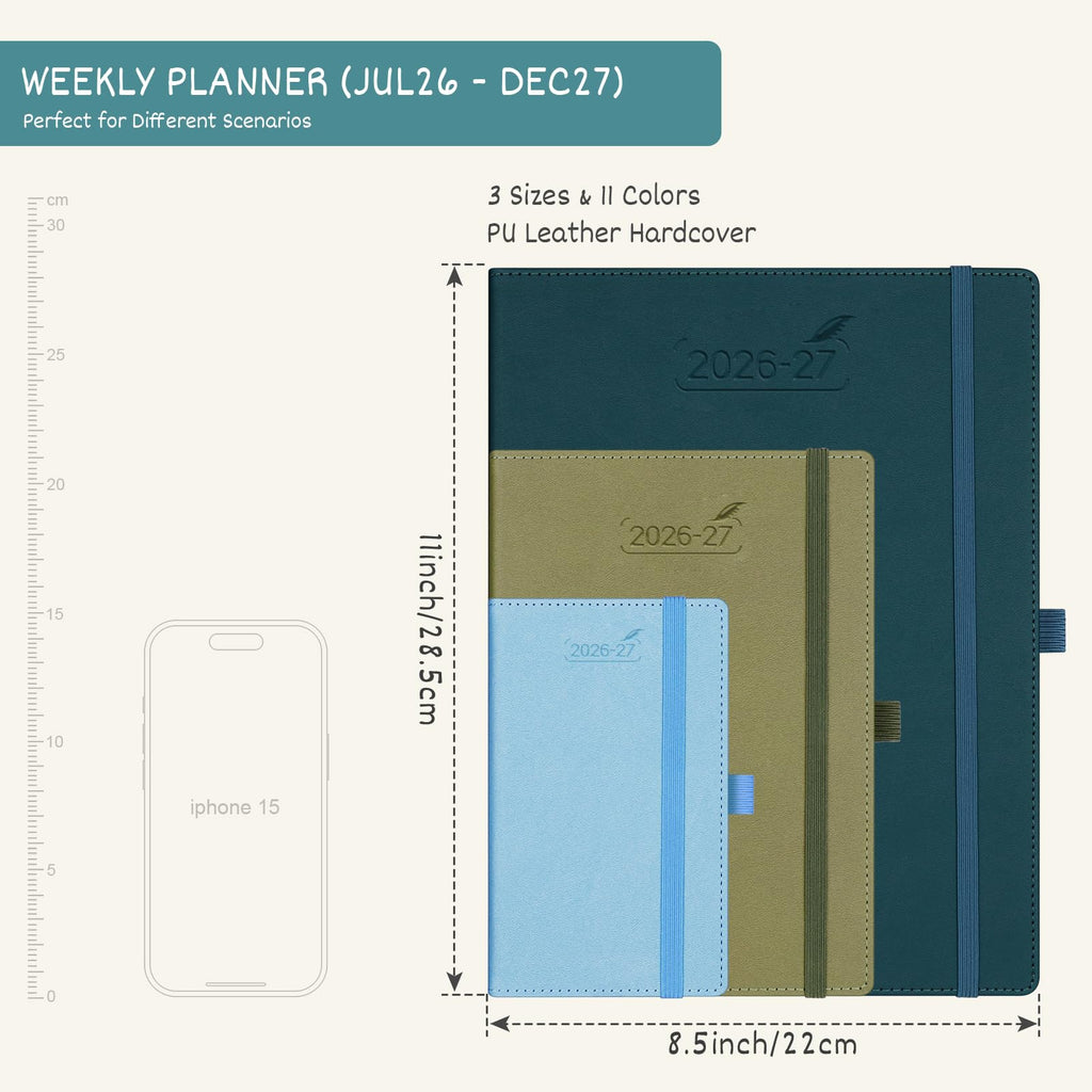 BEZEND Pocket Planner 2026-2027 Weekly and Monthly (3.5" x 6") 18 Months Small Academic Calendar (Jul 26-Dec 27) Ideal for Students, Work & Home, Storage Pocket, PU Leather Hardcover -Black