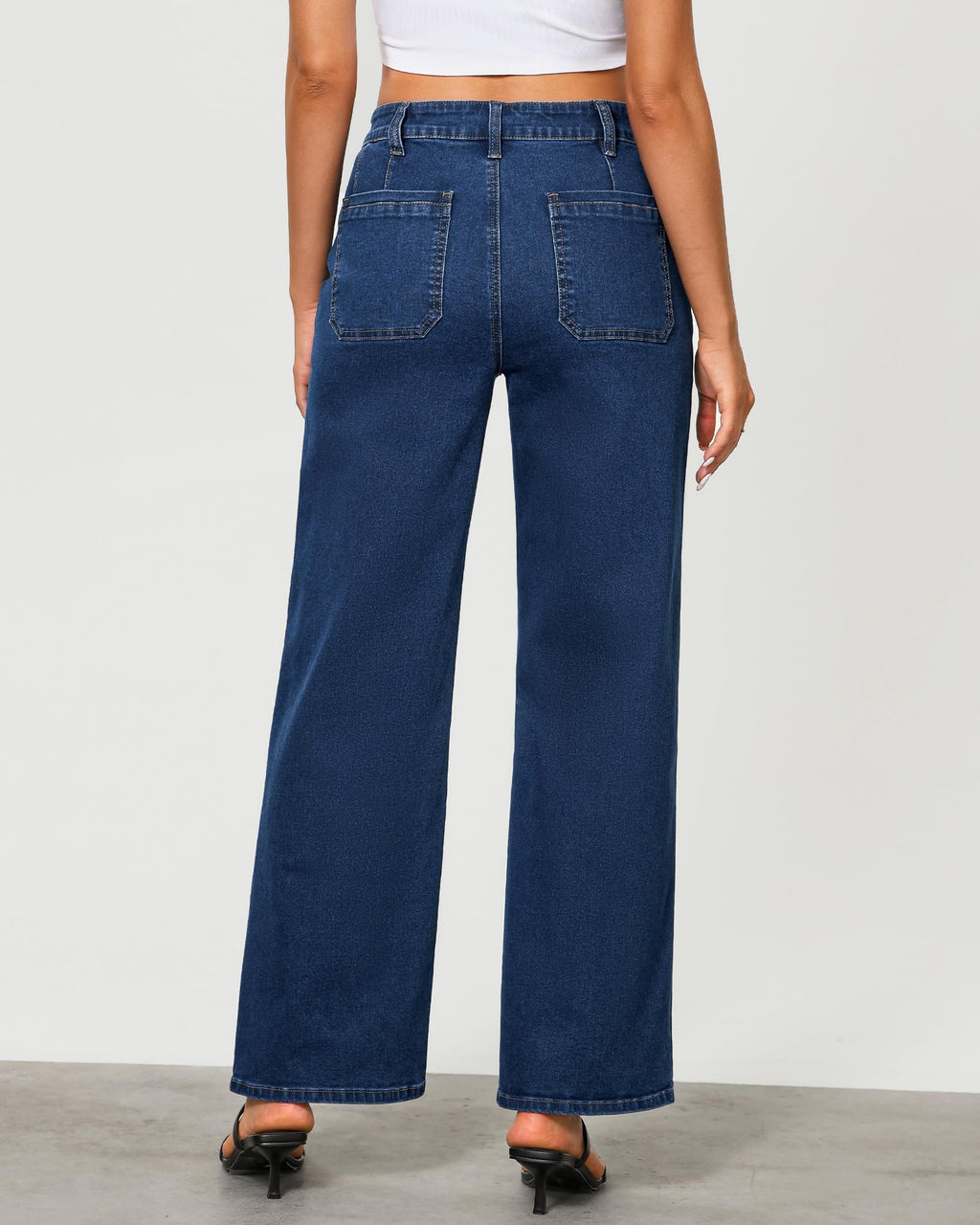 GRAPENT Wide Leg Jeans for Women Trendy High Waisted Loose Straight Leg Stretchy Retro Denim Pants with Pouch Pockets