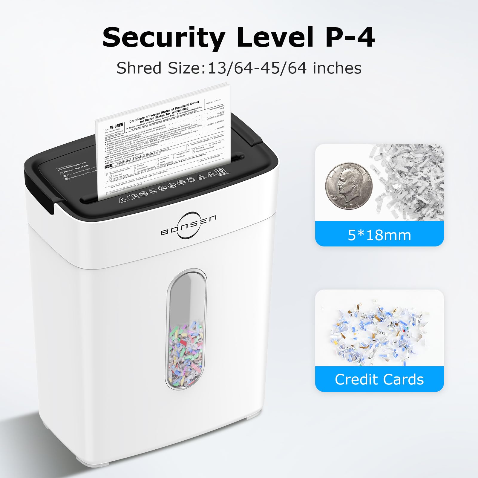 BONSEN Shredder for Home Office, 4 Gallons 8-Sheet Cross Cut Credit Card Shredder, Small Paper Shredder for Home Use, High Security Level P-4, ETL Certification (S3101)