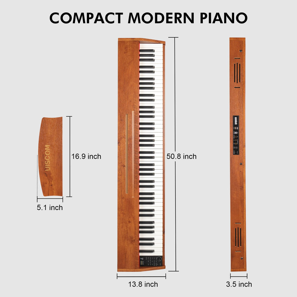 UISCOM Digital Piano Keyboard for Beginners, Full Size 88 Key Semi-Weighted Keyboard Electric Piano with Stand,Power Adapter,Sheet Music Stand,Pedal,Headphone,USB-MIDI Compatible,Wood Grain Apricot