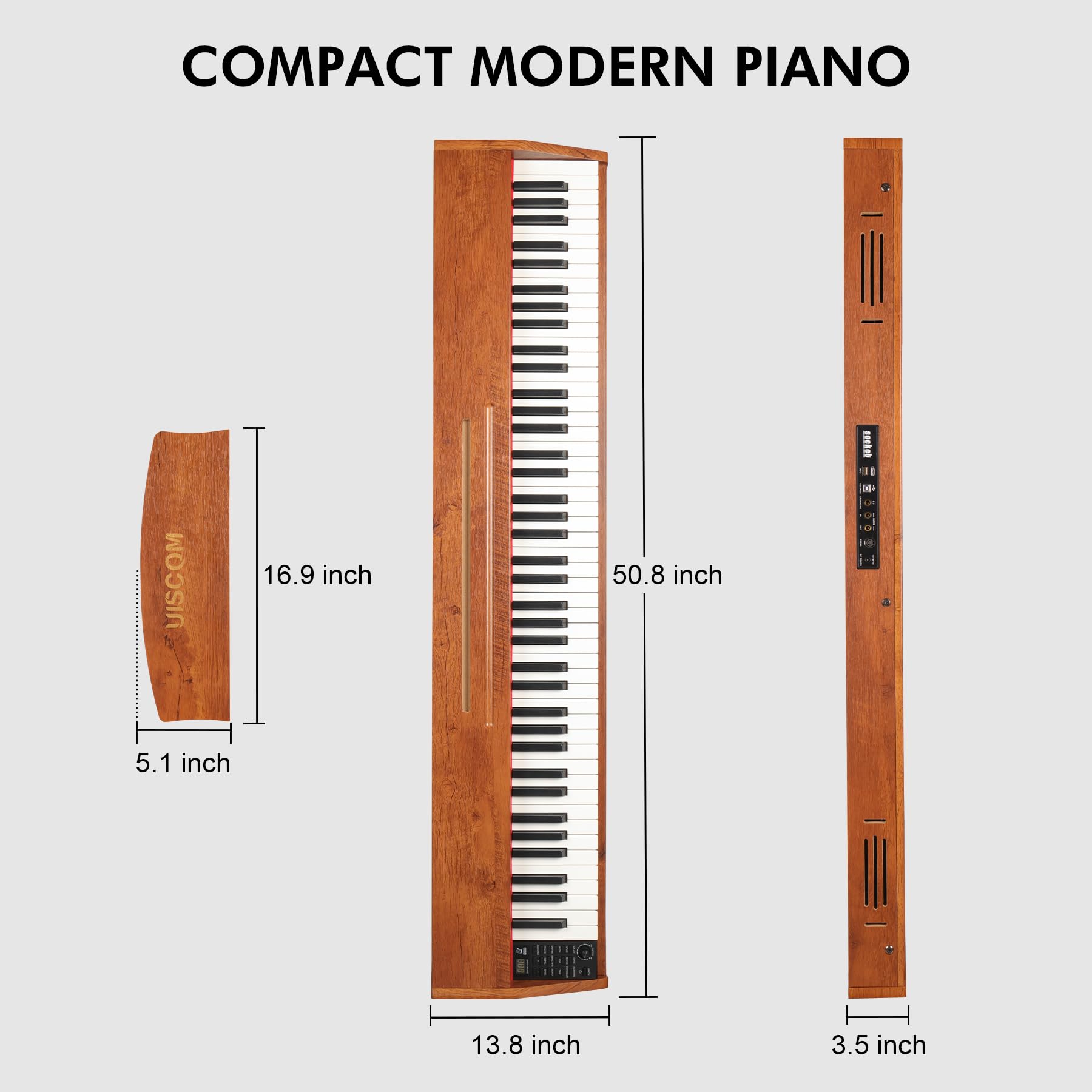 UISCOM Digital Piano Keyboard for Beginners, Full Size 88 Key Semi-Weighted Keyboard Electric Piano with Stand,Power Adapter,Sheet Music Stand,Pedal,Headphone,USB-MIDI Compatible,Wood Grain Apricot