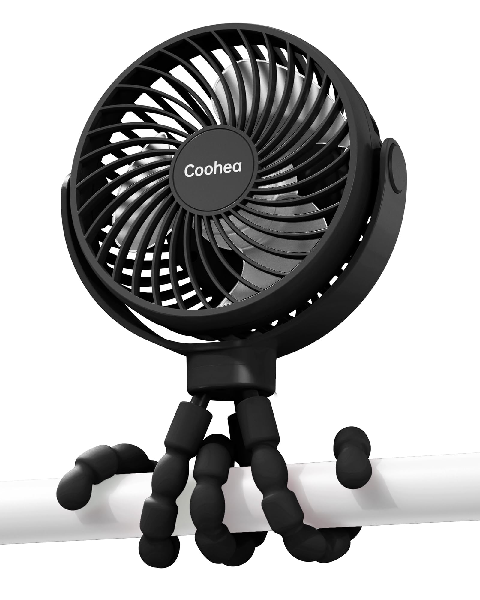 Coohea Stroller Fan Clip on for Baby, 4000mAh Rechargeable Battery Operated, Flexible Tripod, 3 Wind Speed, 360° Rotatable, Small Cooling Portable Fan for Car Seat Crib Golf Cart Bike Treadmill, Black