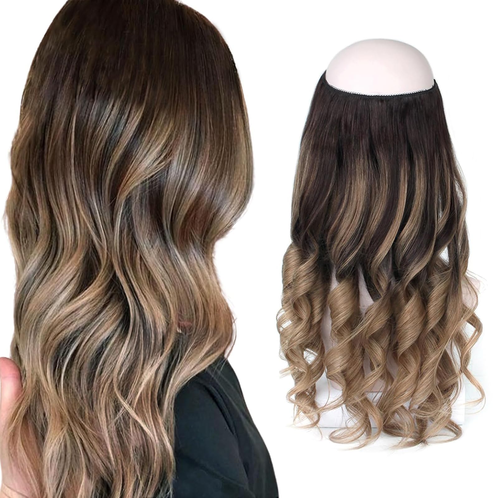 Sassina Invisible Wire Hair Extensions Real Human Hair with Transparent Wire Adjustable Size Secure Clips Natural Straight Secret Miracle Hairpiece, #1 Jet Black 12 Inch 70 Gram