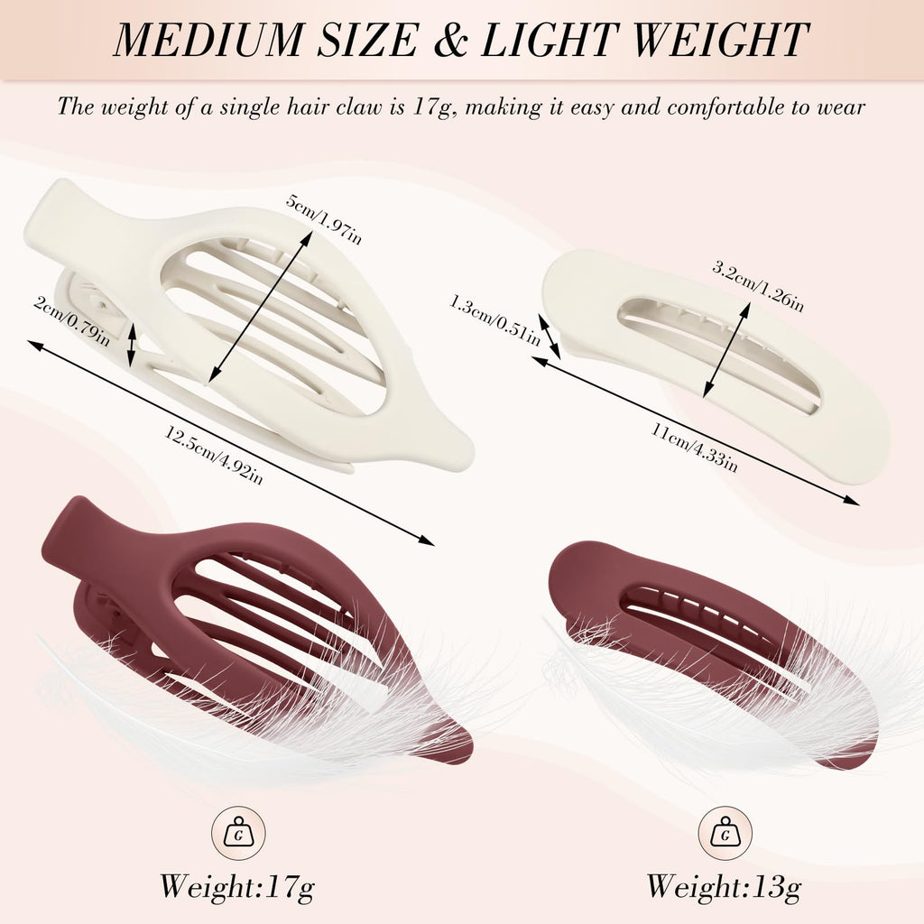 Obeoby 8 Pcs Flat Claw Clips for Women, Strong Hold French Flat Hair Clips for Thick Thin Hair Barrettes Accessories Round Large Medium (Tortoiseshell)
