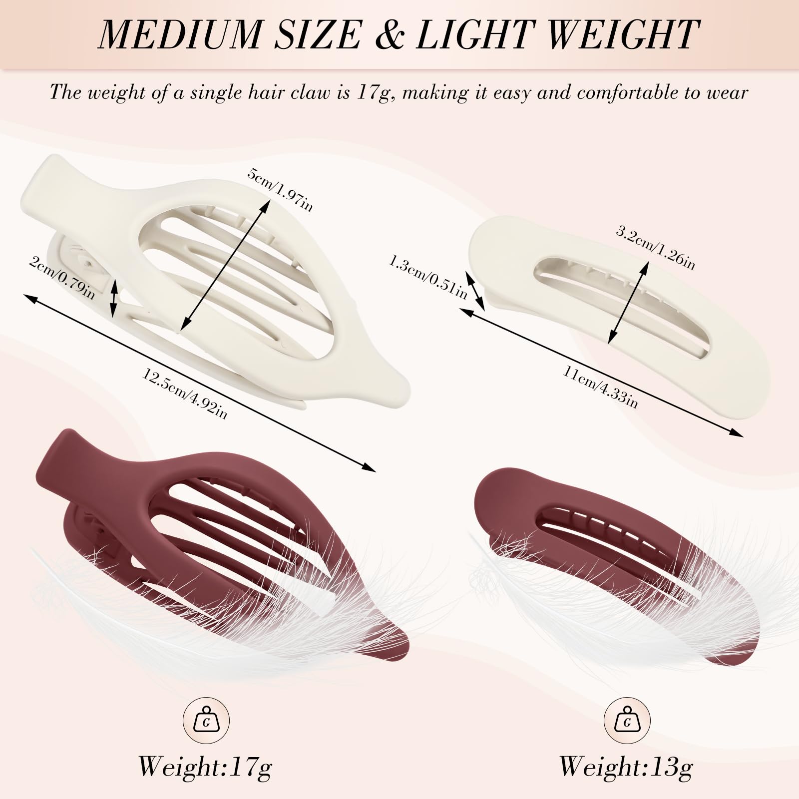 Obeoby 8 Pcs Flat Claw Clips for Women, Strong Hold French Flat Hair Clips for Thick Thin Hair Barrettes Accessories Round Large Medium (Tortoiseshell)