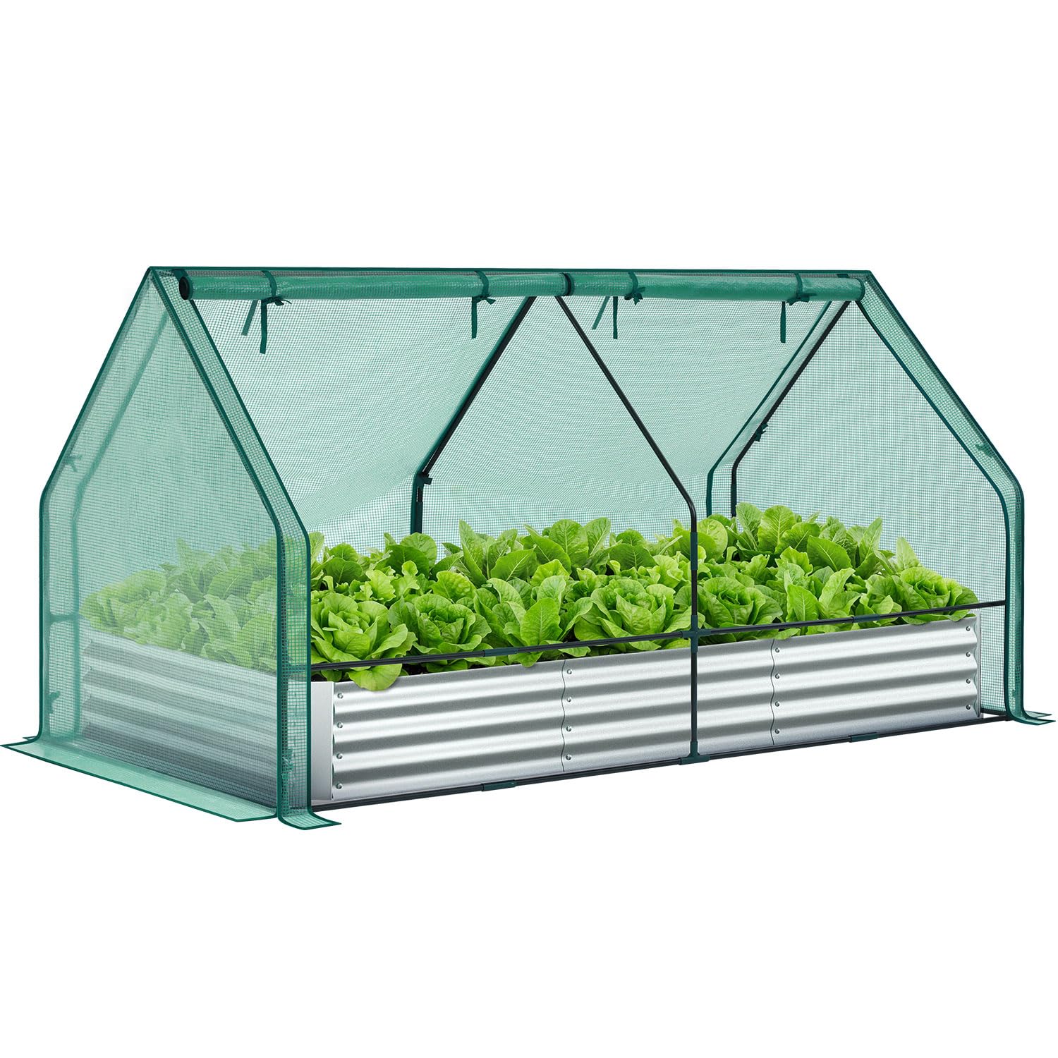 Ohuhu 8x4x1 FT Raised Garden Bed with Cover, 3-in-1 Galvanized Metal Planter Box with Greenhouse for Outdoor Plants, Dual-Side Access for Easy Plant Care, All-Season Frost & Pest Protection