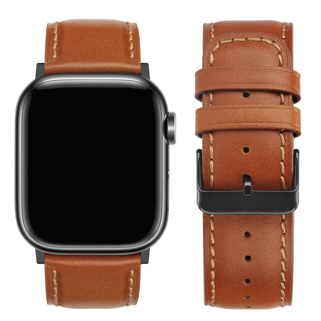 Tasikar Bands Compatible with Apple Watch Band 42mm (Series11/10) 41mm 40mm 38mm Men Genuine Leather Replacement Bands Compatible with Apple Watch SE Series 11 10 9 8 7 6 5 4 3, Black