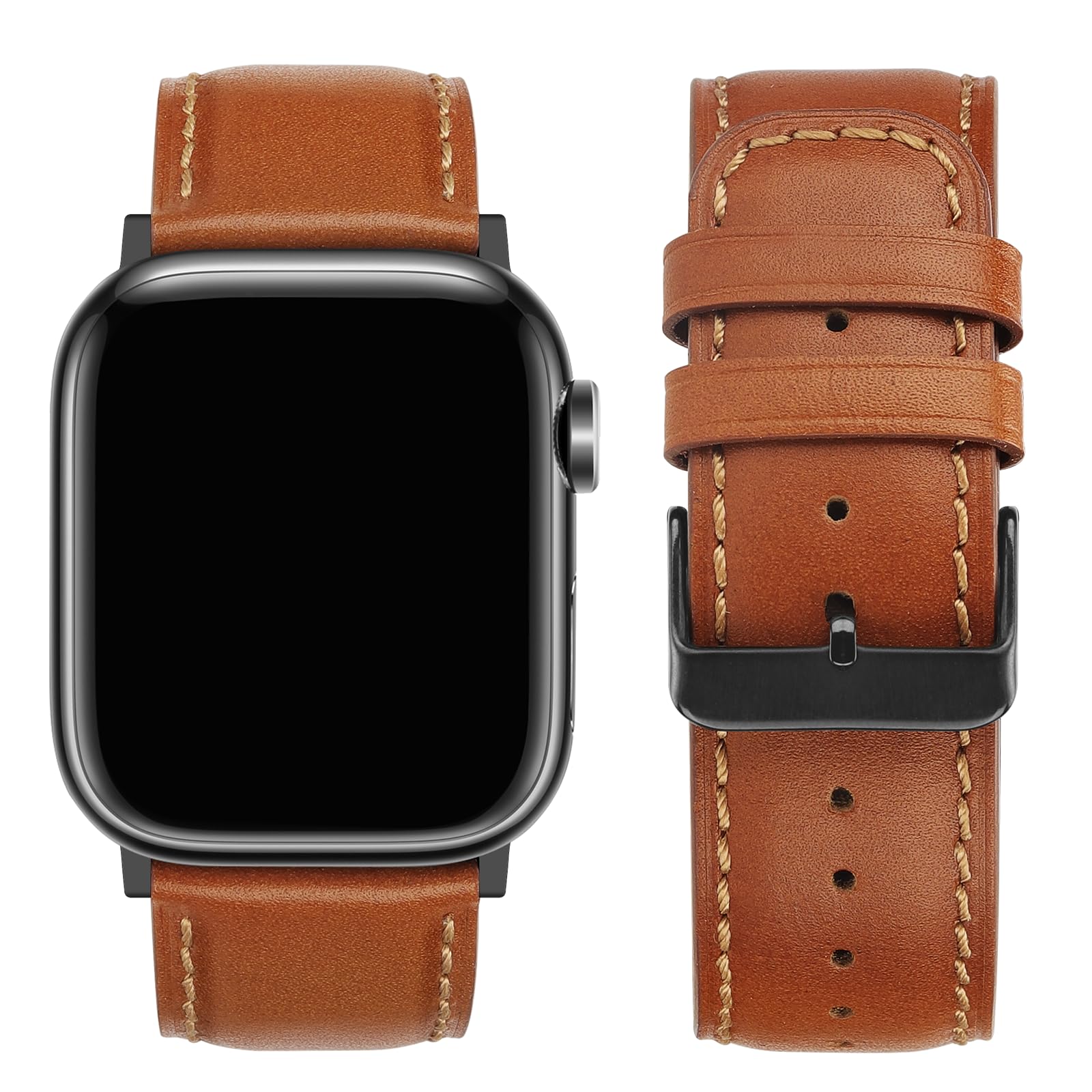 Tasikar Bands Compatible with Apple Watch Band 42mm (Series11/10) 41mm 40mm 38mm Men Genuine Leather Replacement Bands Compatible with Apple Watch SE Series 11 10 9 8 7 6 5 4 3, Black