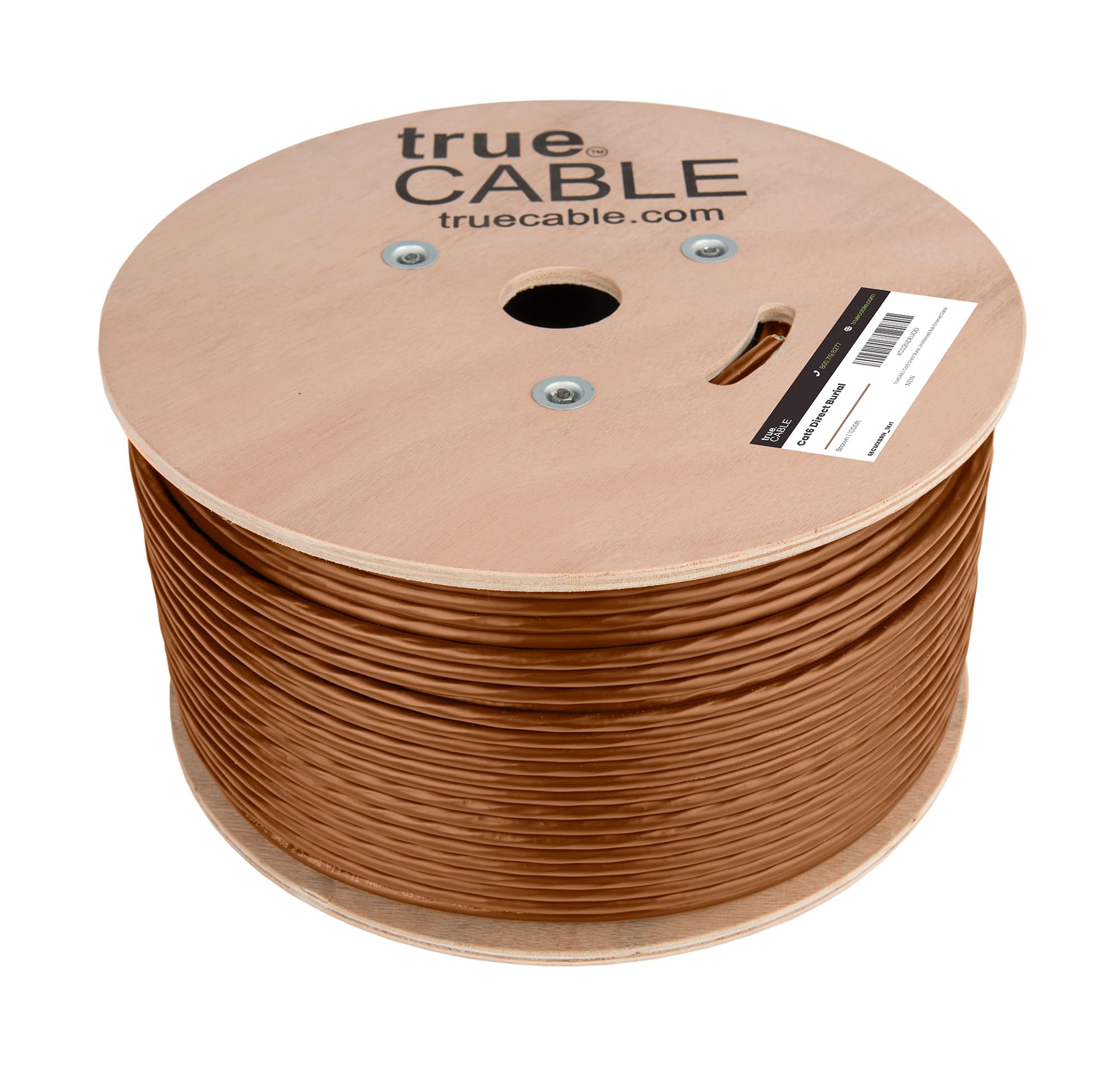TRUE CABLE Cat6 Direct Burial Outdoor Bulk Ethernet Cable, Shielded F/UTP, 500ft, Brown, 23AWG Solid Bare Copper, Heavy Duty Outdoor, OSP Jacket, Waterproof, UV, 550MHz, PoE++ 100W (4PPoE)