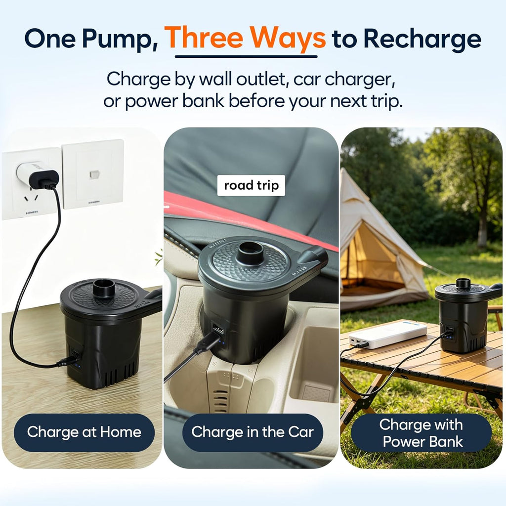 AGPTEK Rechargeable Air Pump, Electric Air Pump 4000mAh Battery Quick-Fill Inflator & Deflator with 3 Nozzles, Lightweight & Portable Perfect for Air Beds, Air Mattresses, Pool Toys & Inflatable