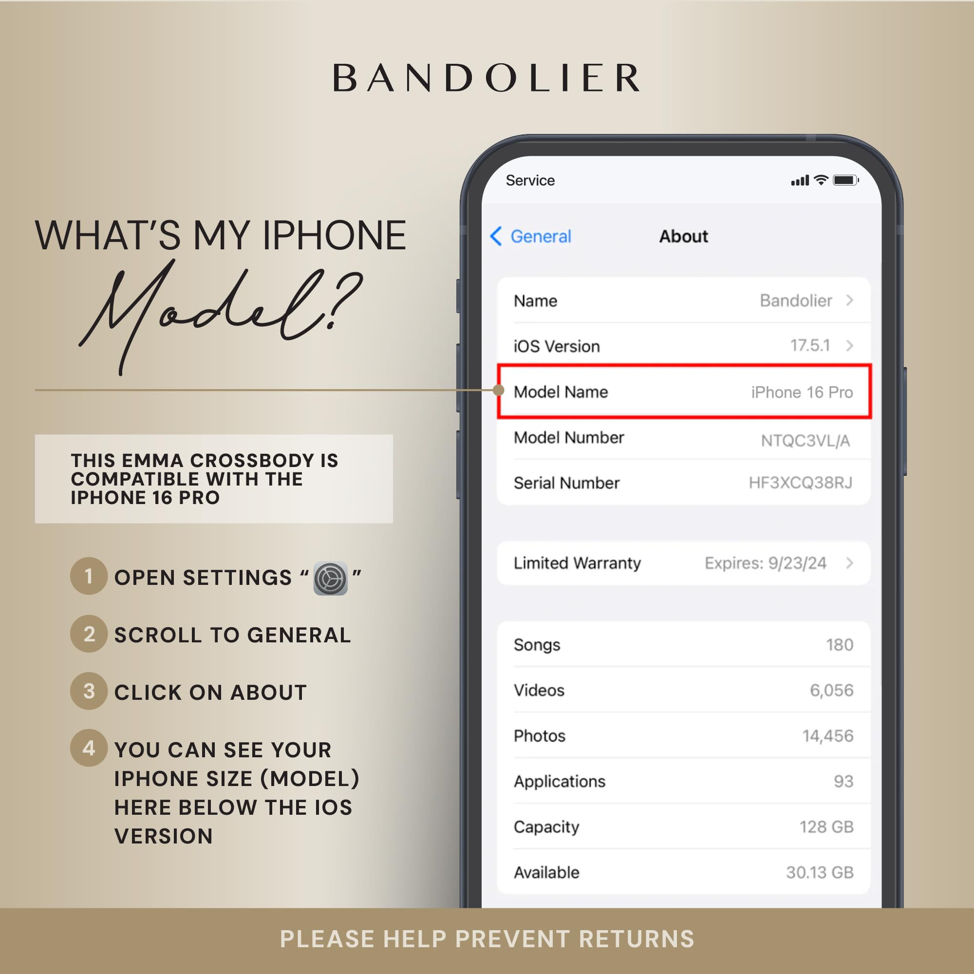 Bandolier Emma Crossbody Wallet Phone Case for iPhone 15 Pro Max. 100% Genuine Pebble Leather. Adjustable & Removable Crossbody Strap. Card Holder with Snap Closure. Black with Gold Hardware