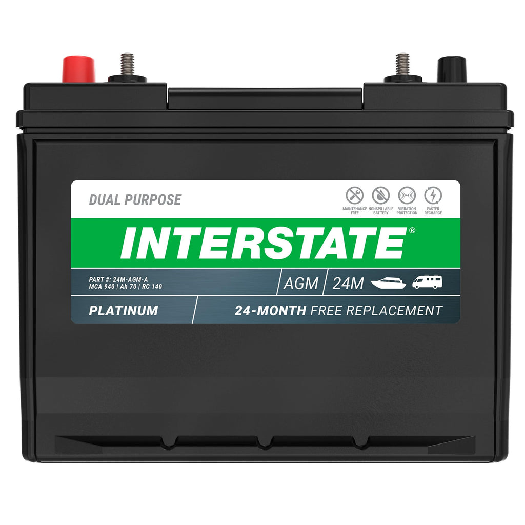 Interstate Batteries Marine/RV Battery 12V 70Ah 750CCA (24M-AGM) Dual Purpose Power Pure Lead AGM RV & Marine Starting Replacement Battery (Group Size 24) Boats, RV's