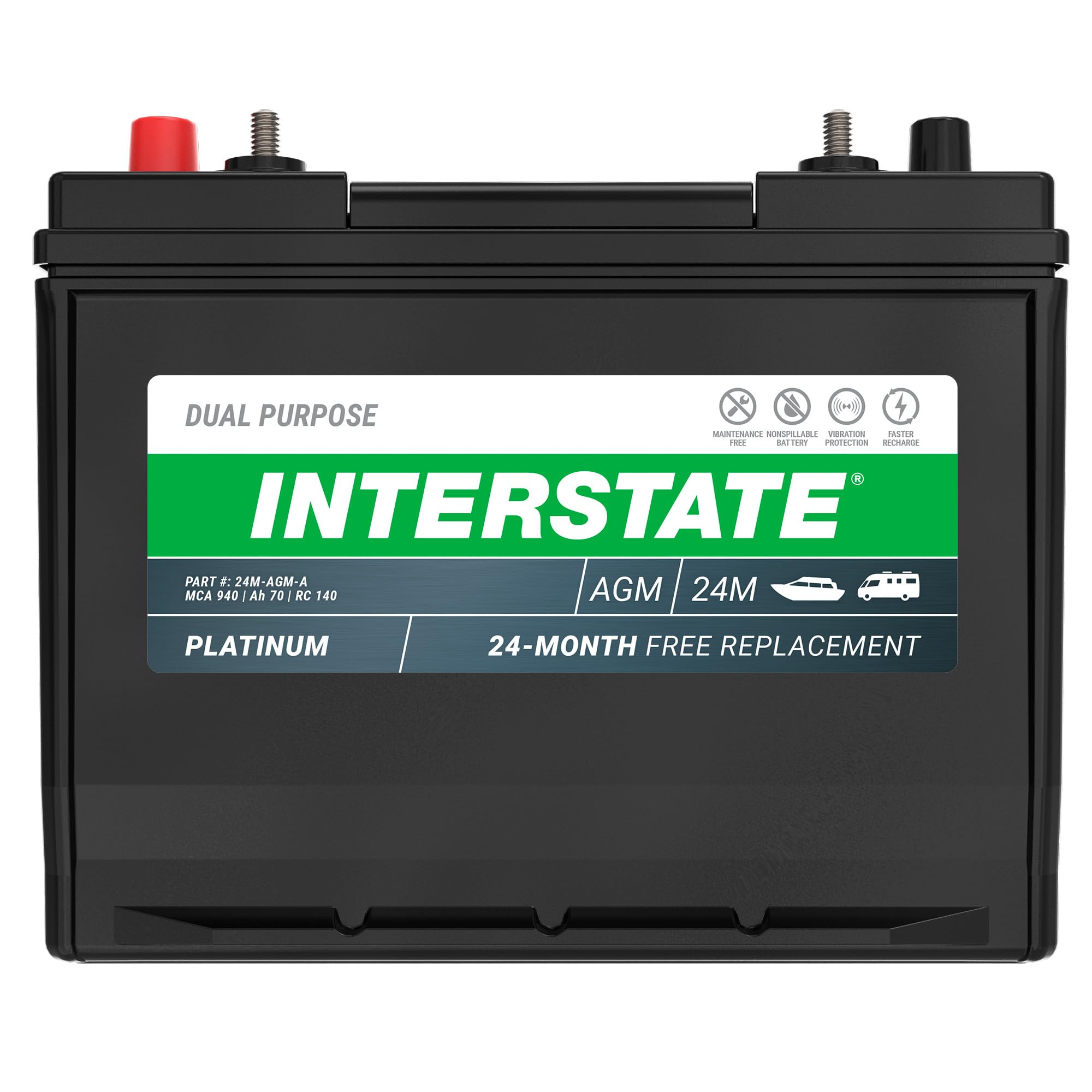 Interstate Batteries Marine/RV Battery 12V 70Ah 750CCA (24M-AGM) Dual Purpose Power Pure Lead AGM RV & Marine Starting Replacement Battery (Group Size 24) Boats, RV's