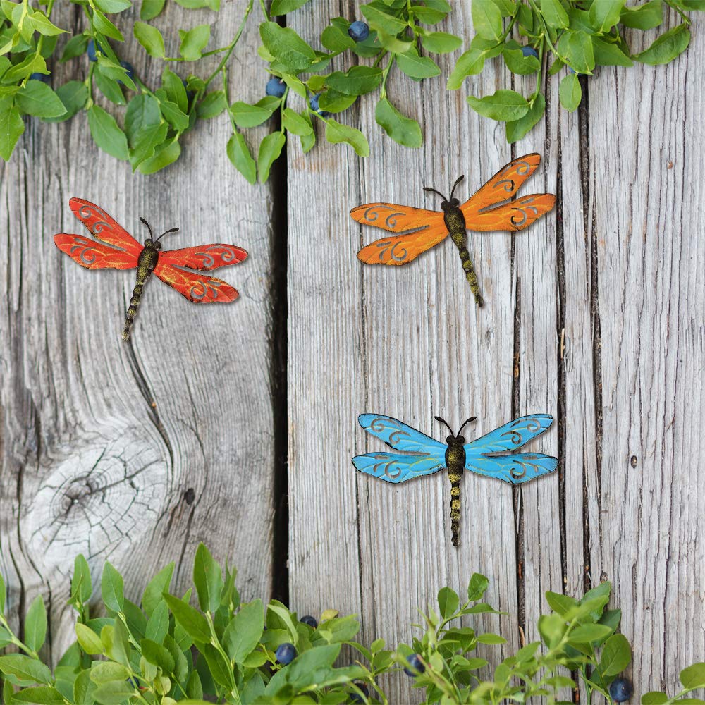 Metal Dragonfly Outdoor Wall Decor,Patio Fenxce Wall Art,Hanging Decorations for Living Room,Bedroom,3 Pack