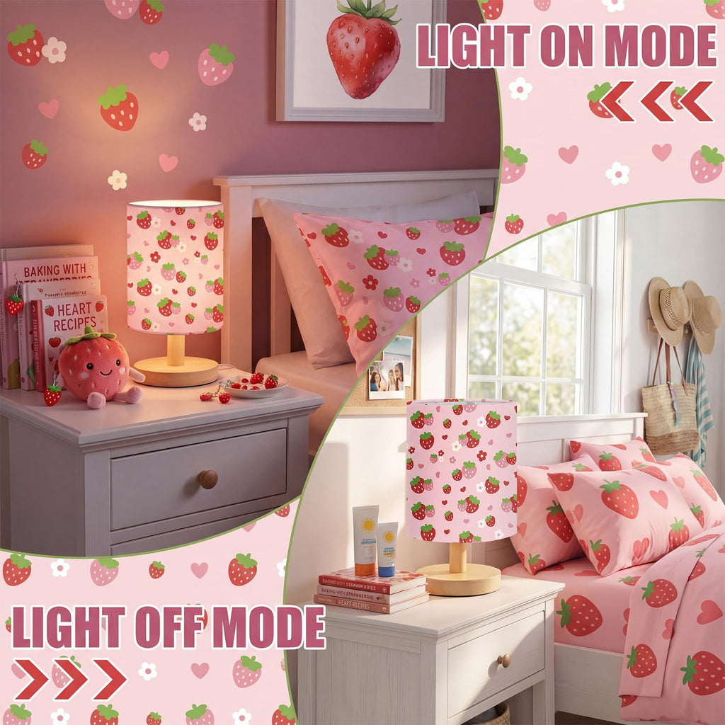 VIHOSE Woodland Animals Kids Table Lamp for Bedroom Kids Bedside Lamp with Linen Wooden Nightstand Cartoon Nursery Lampshade for Girls Boys Living Room