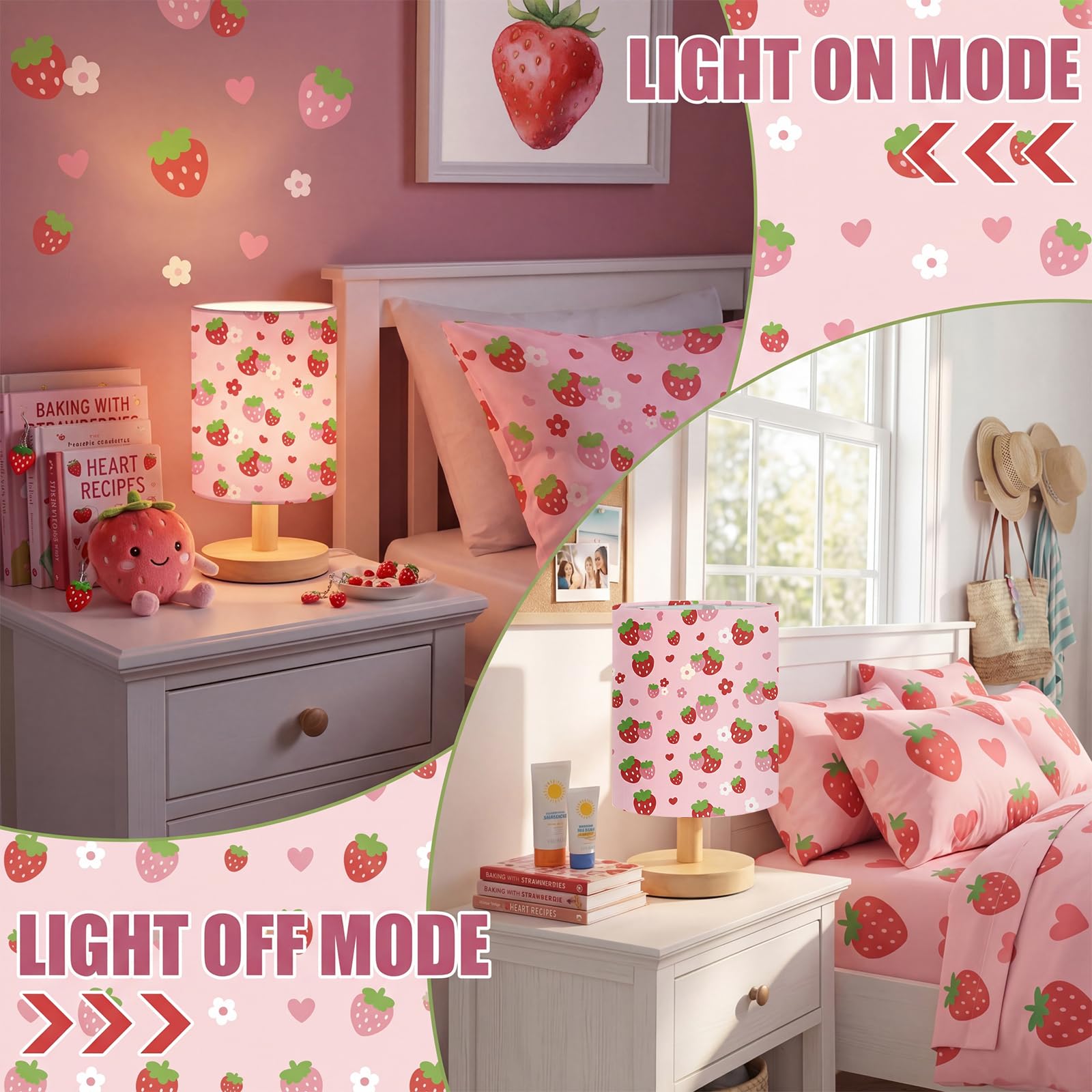VIHOSE Woodland Animals Kids Table Lamp for Bedroom Kids Bedside Lamp with Linen Wooden Nightstand Cartoon Nursery Lampshade for Girls Boys Living Room