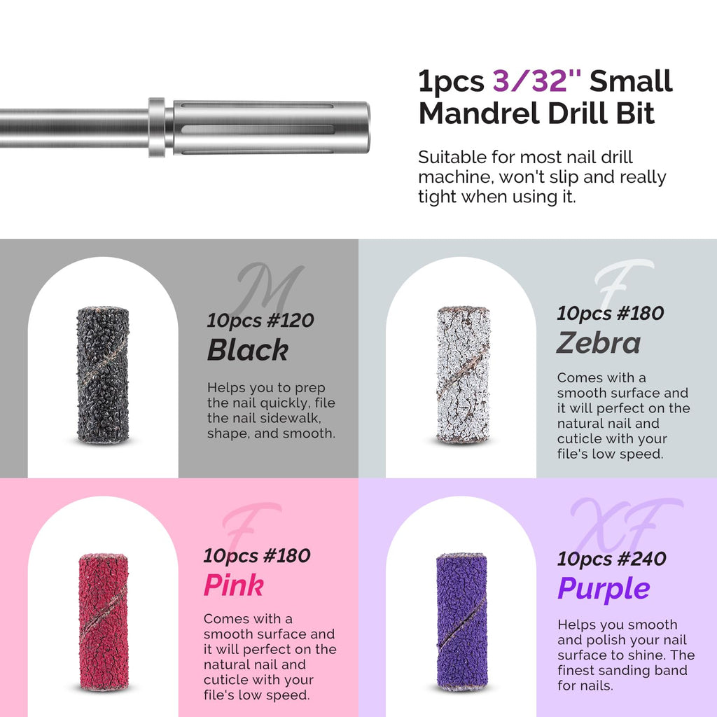 MelodySusie 10pcs Nail Drill Bits Set, 3/32 Inch Diamond Cuticle Bits for Nail Drill E-File, Manicure Pedicure Remover Tools for Acrylic Gel Nails, Salon Home Use Nail Care Supplies, Rainbow