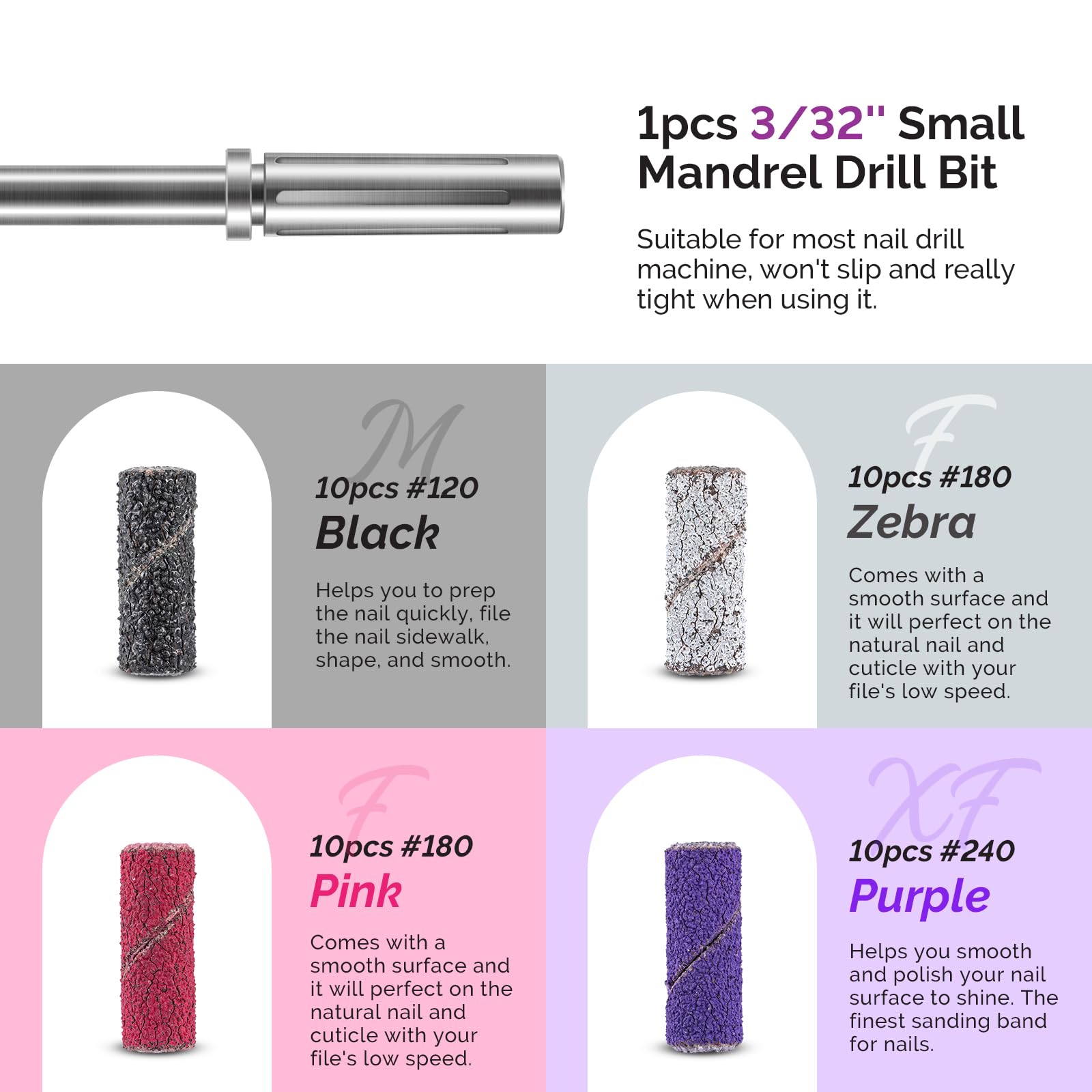 MelodySusie 10pcs Nail Drill Bits Set, 3/32 Inch Diamond Cuticle Bits for Nail Drill E-File, Manicure Pedicure Remover Tools for Acrylic Gel Nails, Salon Home Use Nail Care Supplies, Rainbow