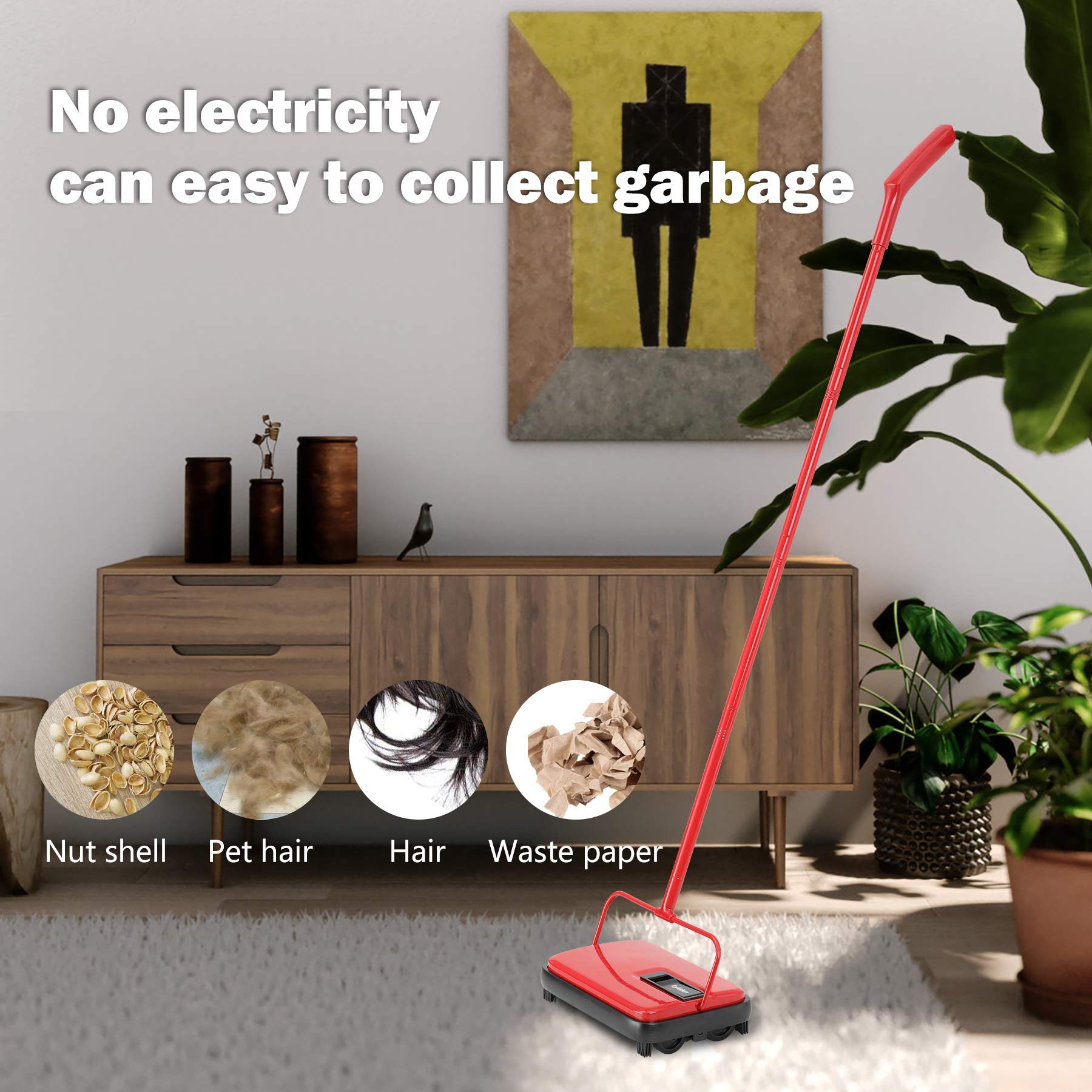 Eyliden Carpet Sweeper, Mini Size Lightweight Hand Push - No Noise, Non-Electric, Easy Manual Sweeping Only for Carpet Cleaning (Black)