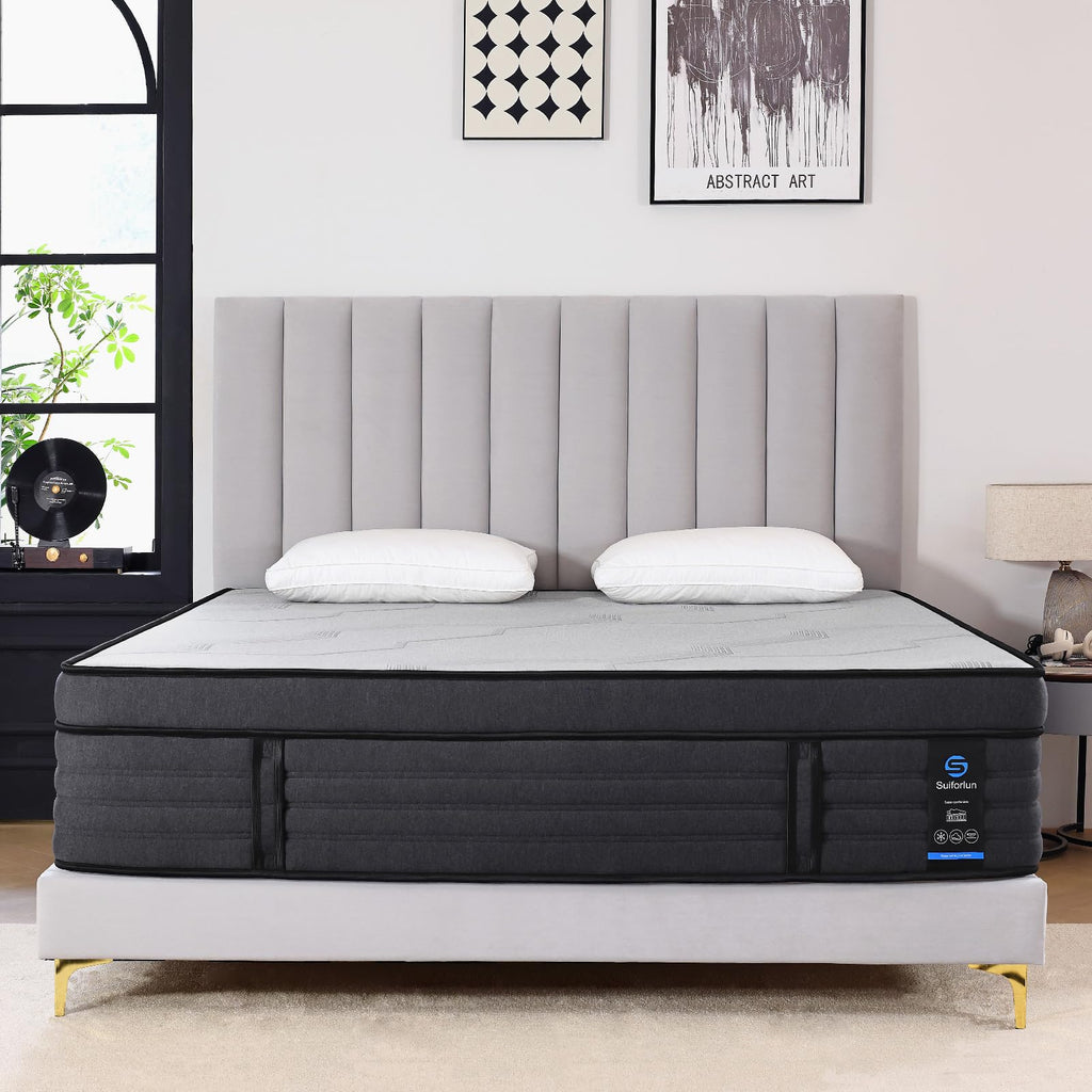 Suiforlun Full Size Mattress, 14 Inch Gel Memory Foam Hybrid Full Mattress in a Box with Pocket Springs, Euro Top Luxury 7 Premium Layers, Cooling Comfort & Pain Relief, Medium-Firm