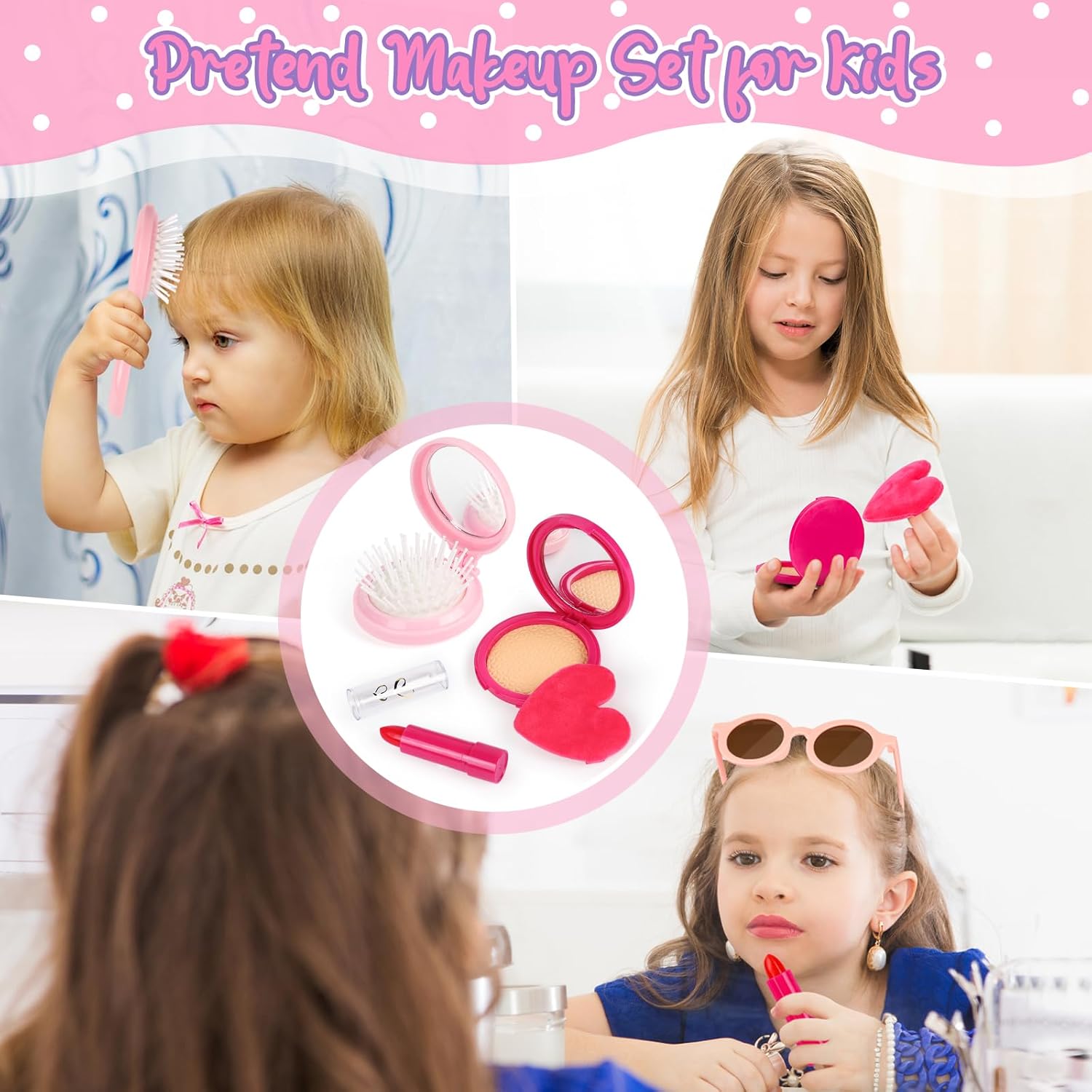 Oisacirg Play Purse for Little Girls, 32PCS Toddler Purse with Pretend Makeup for Kids, Princess Toys Includes Handbag, Phone, Wristwatch, Silk Scarf Kids Toy Purse Birthday Gift for Girls 3 4 5 6 +