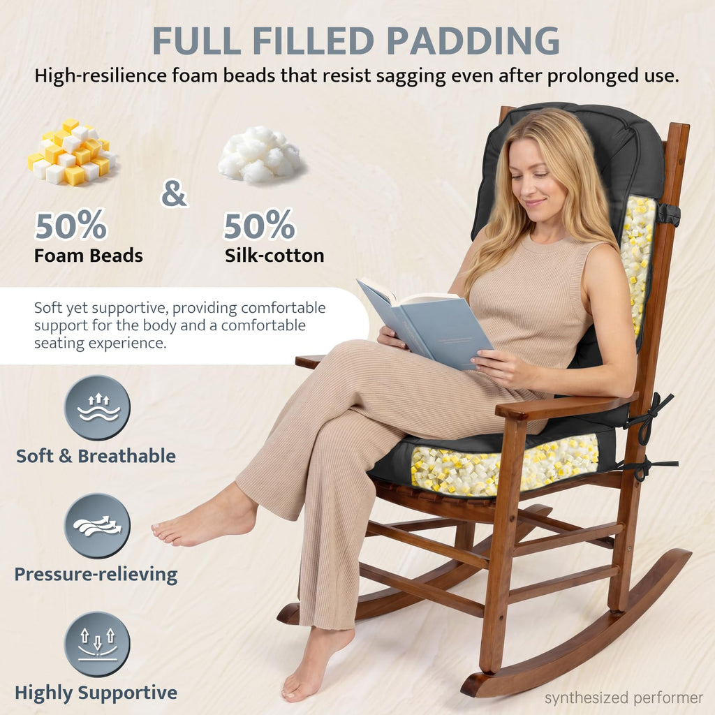 mudilun Rocking Chair Cushion - Non-Slip Tufted 4-Inch Thickened Rocking Chair Cushions with Ties Indoor/Outdoor Wooden Rocking Chair Pad for Living Rooms, Bedrooms, and Balconies