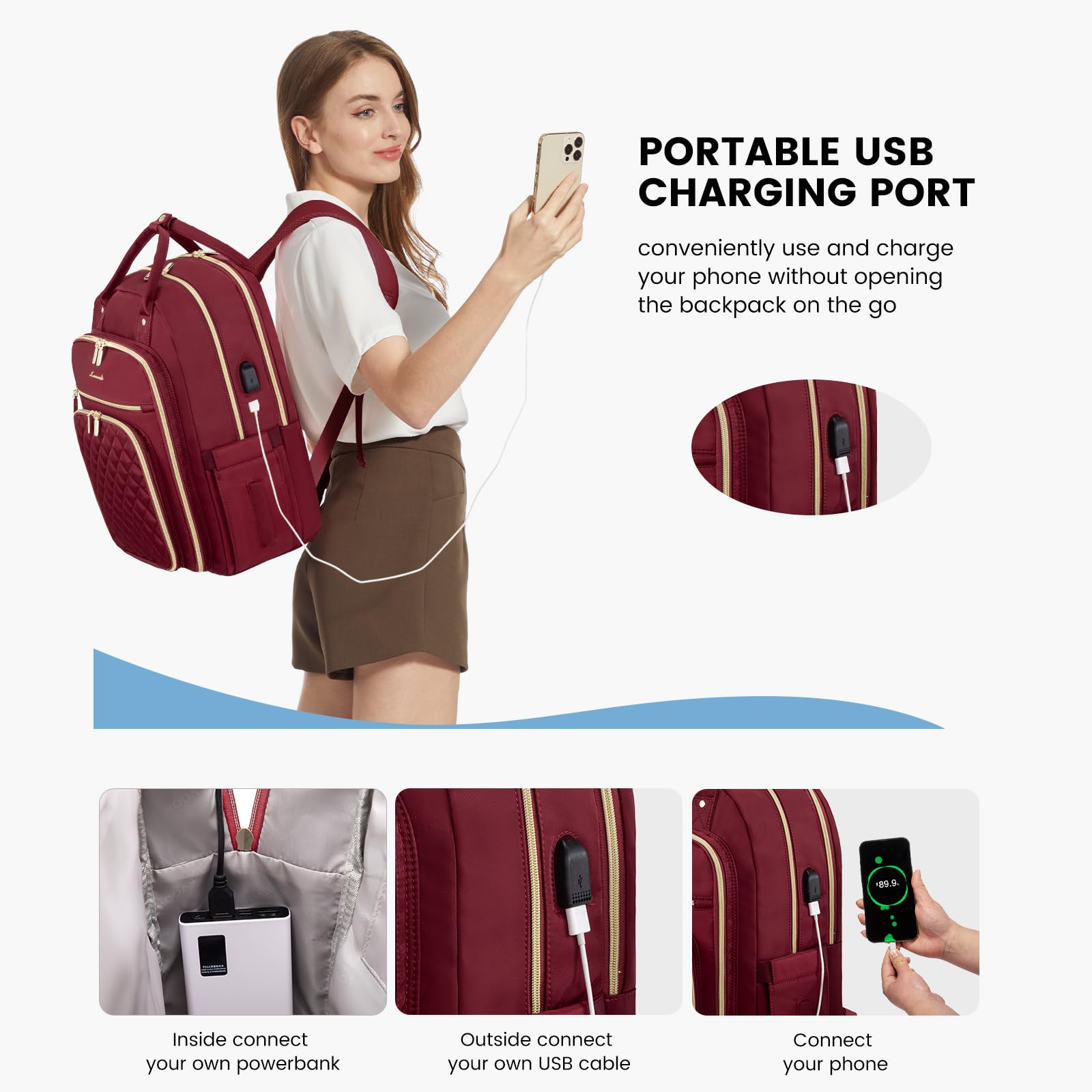 LOVEVOOK Laptop Backpack for Women, Water Resistant Travel Work Backpacks Purse College Business Teacher Nurse Computer bag with USB Charging Port