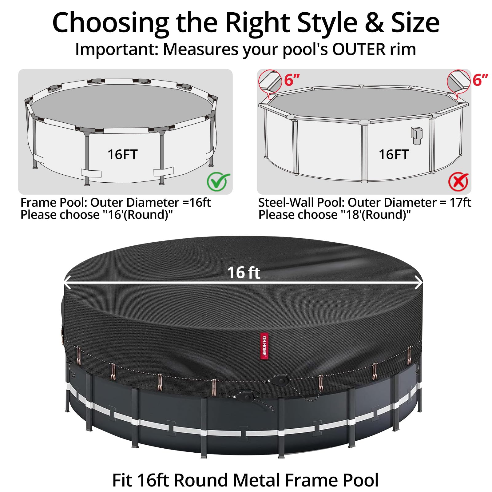 QH.HOME 10Ft Round Pool Cover, [2026 Upgraded Heavy Duty Fabric] Solar Cover for Above Ground Pools, New Super Windproof with 2 Patented Ratchet for Easy Installation, Snug Fit&UV Resistant