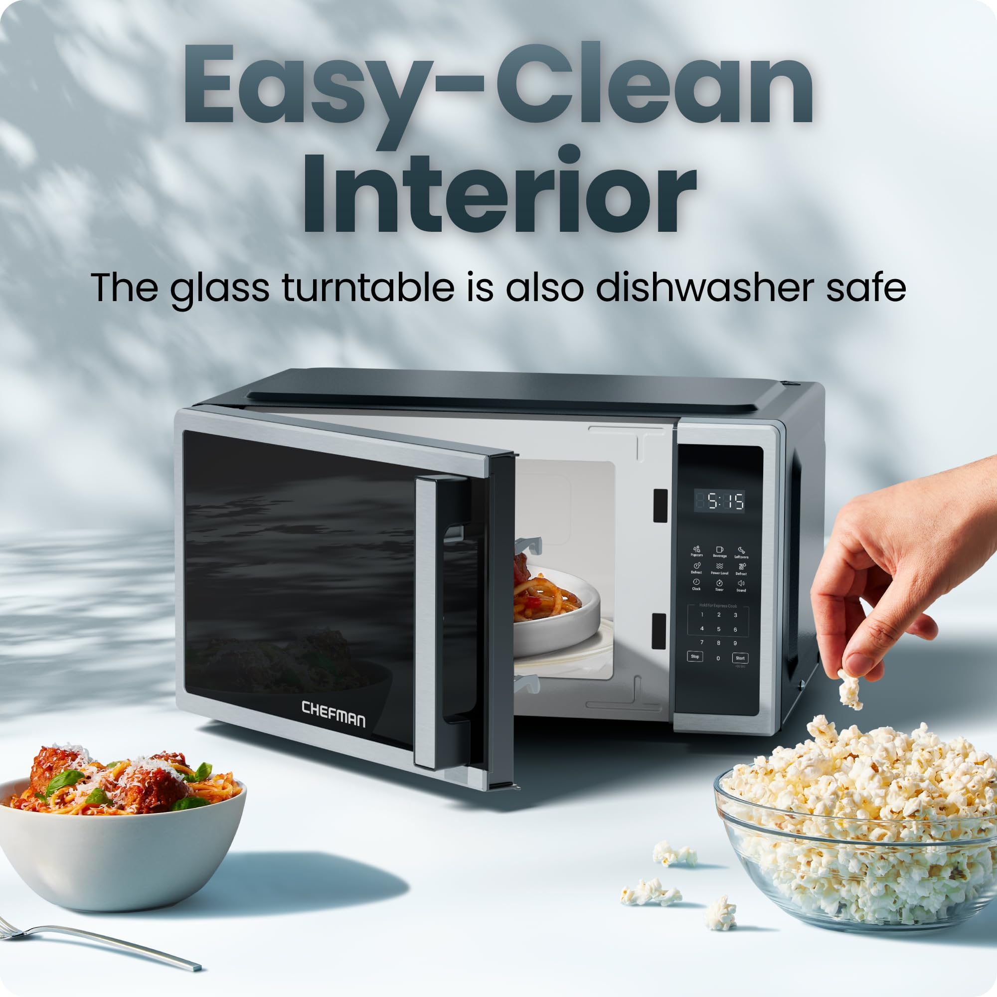 Chefman Compact Countertop Microwave Oven 0.7 Cu. Ft., 700W with 10 Power Levels, 3 Cooking Presets with One-Touch Express Cook, 2 Defrost Settings, Child Safety Lock, & Mute Button – Stainless Steel