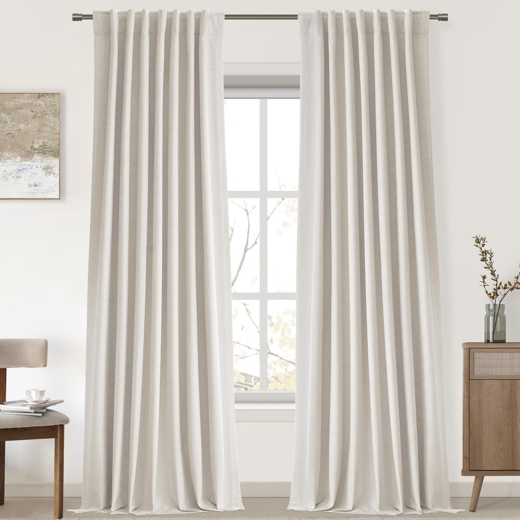 UHITECH Short Linen Curtains 24 Inch Long for Farmhouse Small Windows Modern Cafe Sytle Blackout Curtains for Living Room Back Tab Thermal Black Out Drapes 2ft