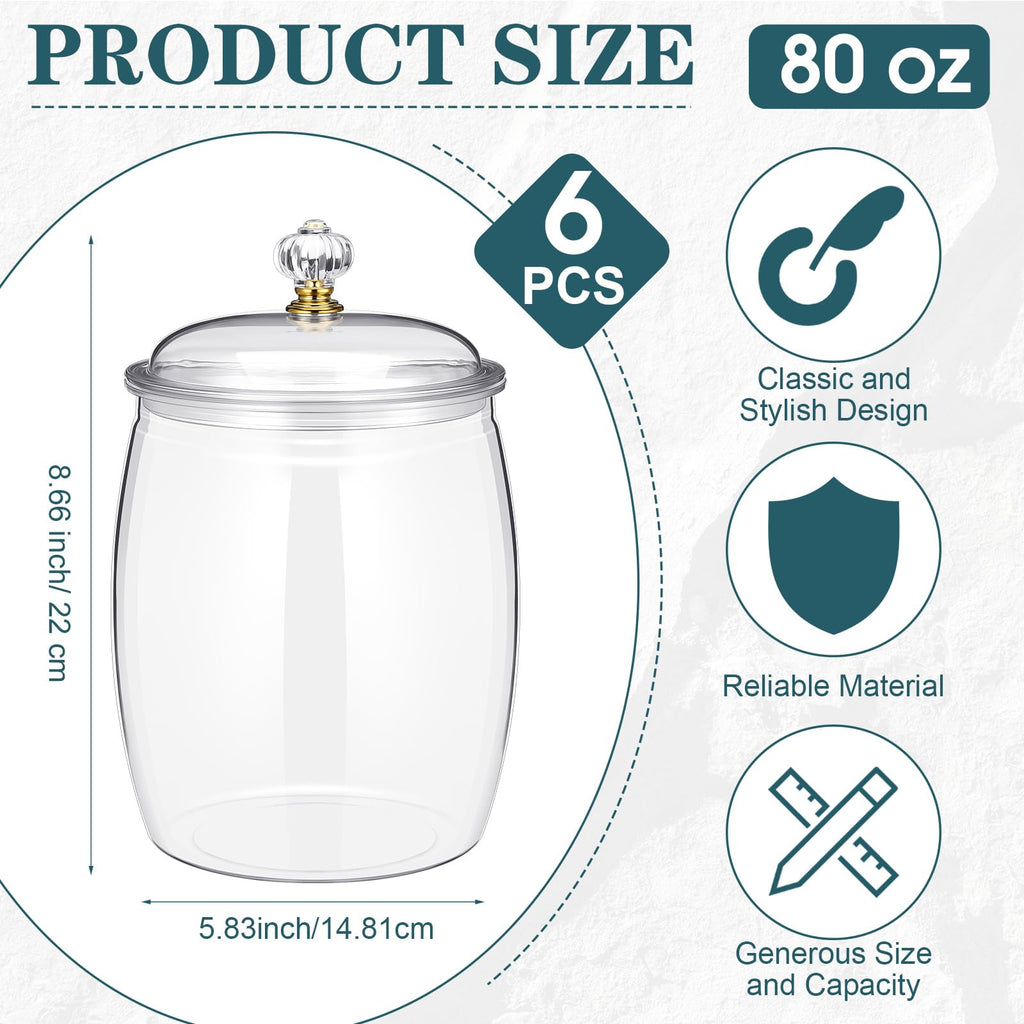 Nuogo 6 Pcs Plastic Candy and Cookie Jar with Lids Decorative Apothecary Jars Candy Buffet Containers Clear Airtight Food Storage Canister Home Decoration(42 oz,Classic)