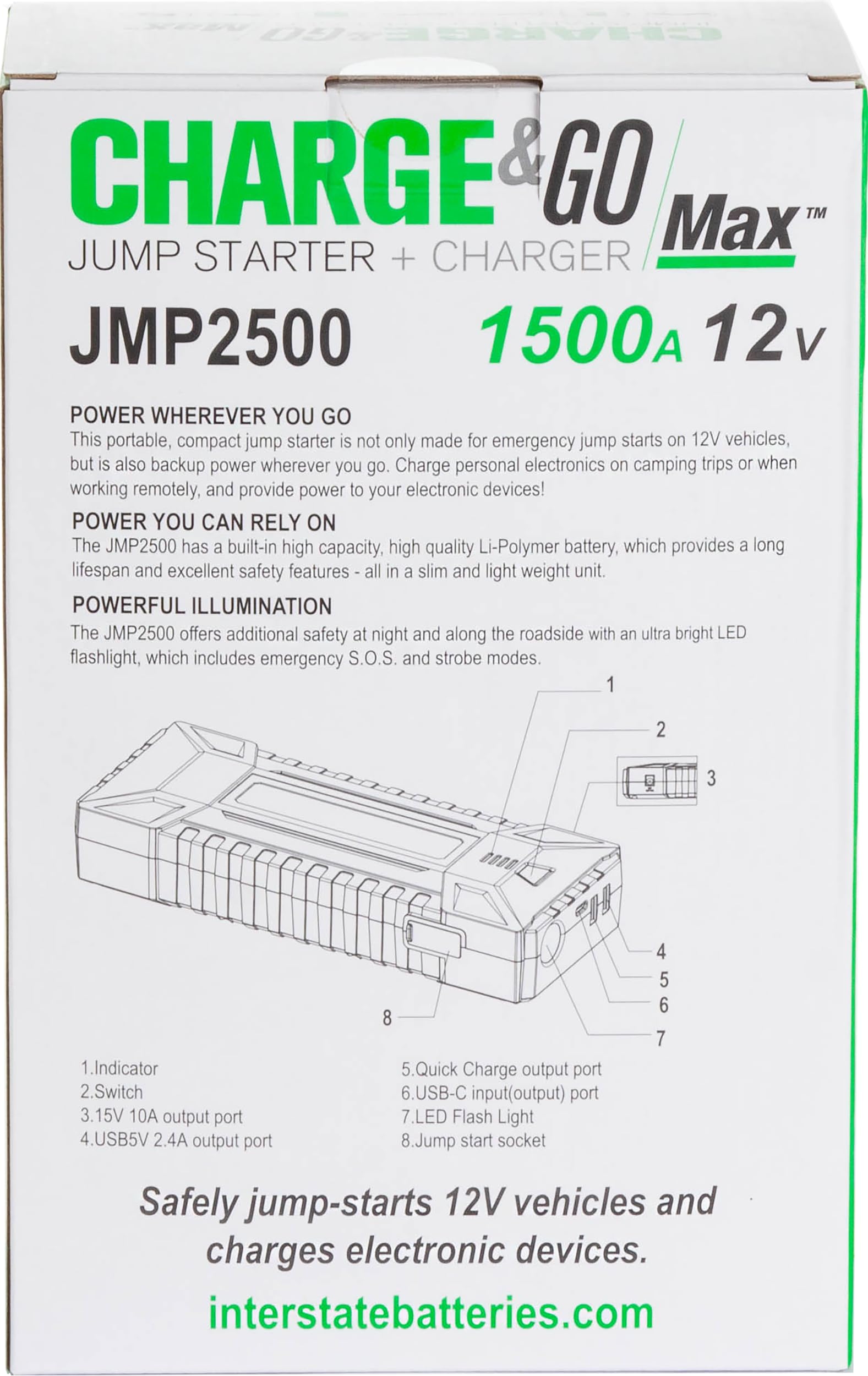 Interstate Batteries Jump Starter and Charger 12V 700A (8,000mAh, 8Ah) Portable LED Jumpstart Battery Power Pack for 12 Volt Automotives, USB Electronics (JMP0800)