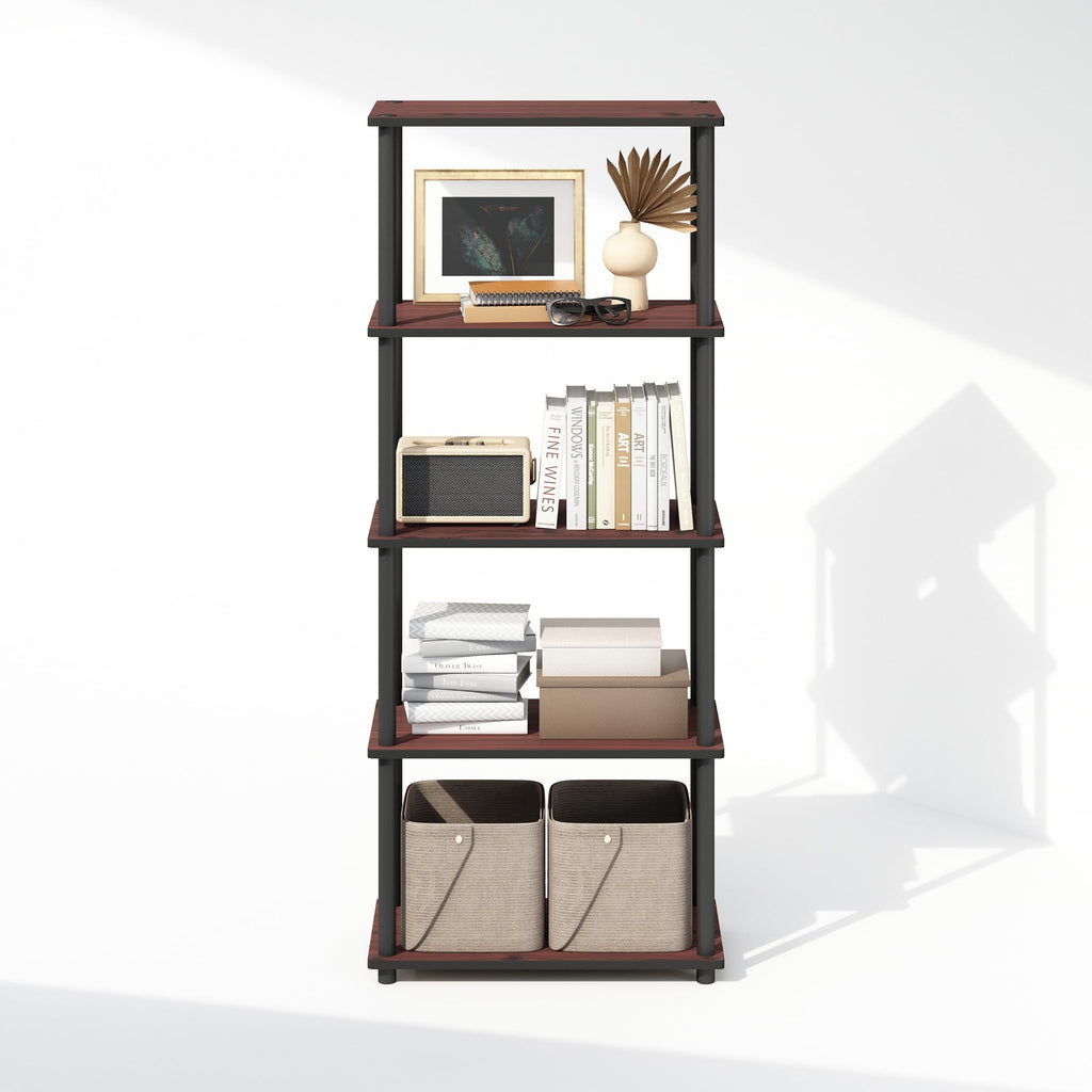 Furinno Turn-N-Tube Book Shelf, 4-Tier Bookshelf, Bookcase with Multipurpose Compact Display Rack, 11.6 x 23.6 x 43.2, for Living Room, Bedroom, Home Office, Americano/Black
