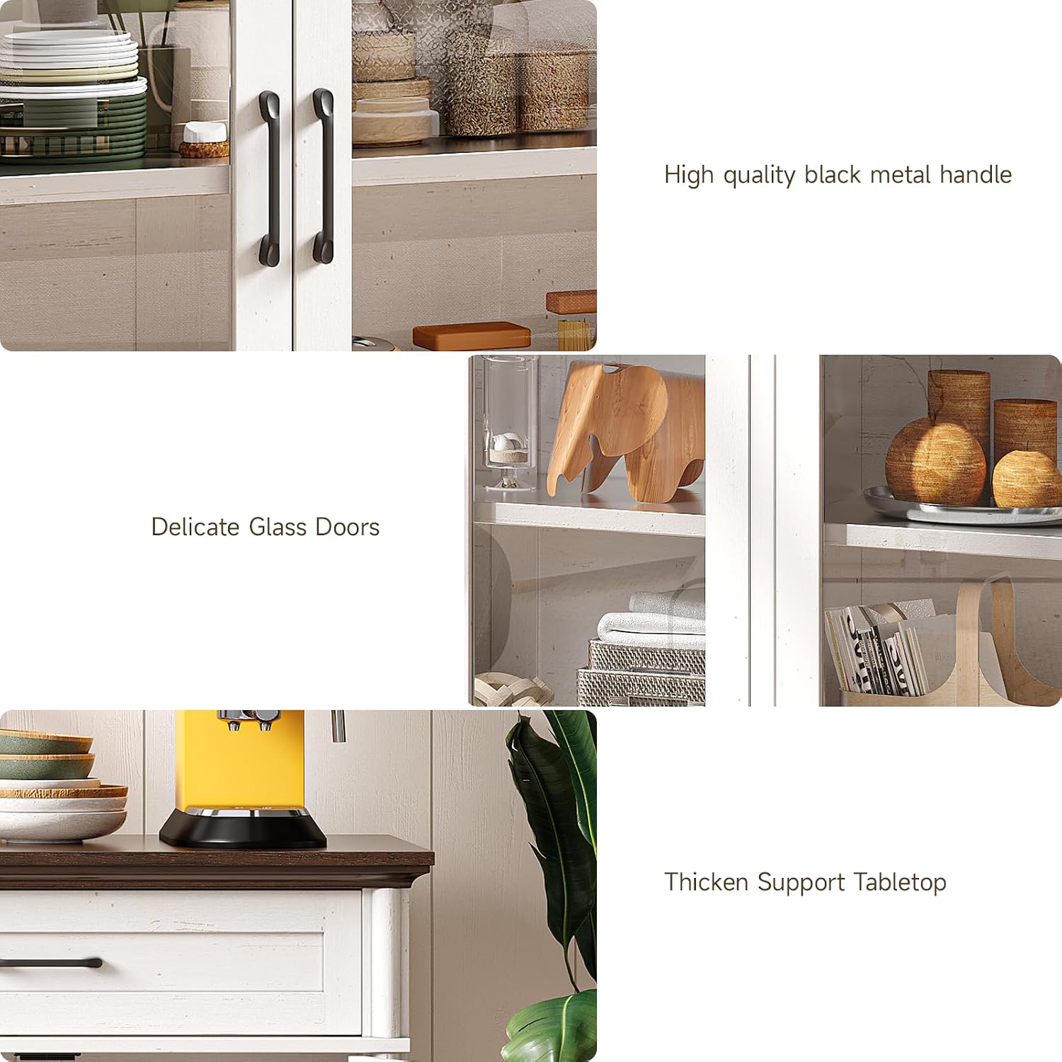 ONBRILL Buffet Cabinet with Storage, 60" Sideboard Cabinet with 4 Glass Doors and 2 Drawers, Modern Storage Console with Adjustable Shelves for Kitchen, Living Room, Off White