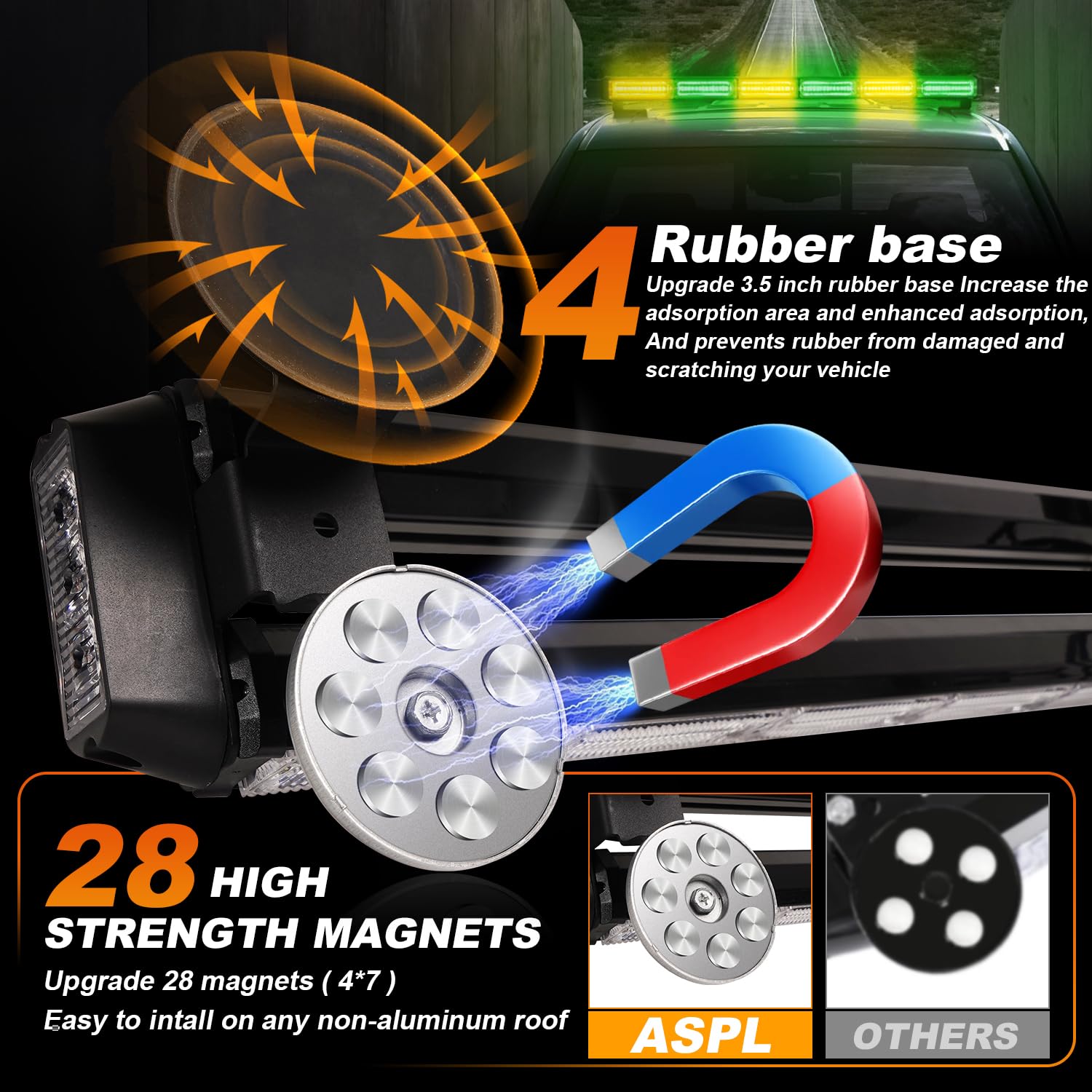 ASPL 26inch 126 LED Rooftop Emergency Strobe Lights Bar Double Side Flashing Safety Warning Traffic Advisor Light Bar Hazard Snow Plow Light for Work Trucks Vehicles Construction Tow Pickup(Amber)