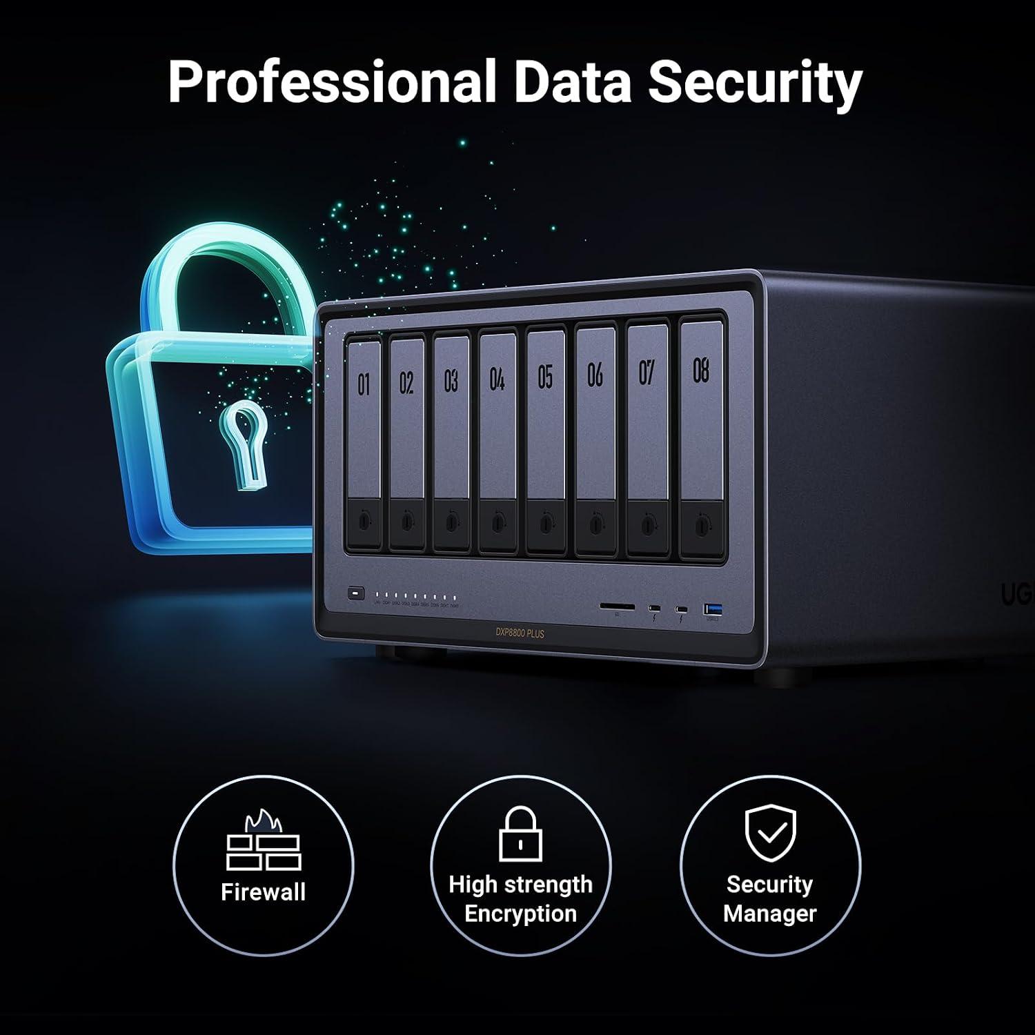 UGREEN NAS DXP8800 Plus 8-Bay Desktop NASync, Intel i5 1235u 10-Core CPU, 8GB DDR5 RAM, Bulit-in 128G SSD for System, 2*10GbE, 2*M.2 NVMe Slots, 8K HDMI, 2X TBT4, Network Attached Storage (Diskless)