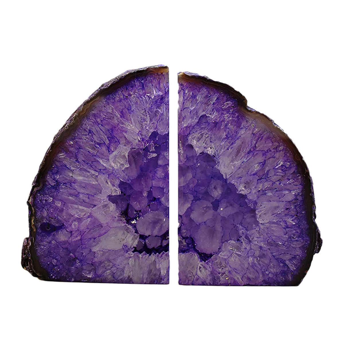 JIC Gem Black Agate Geode Bookends 2-3 Lbs Anti-Slip Rubber Pads Heavy Duty | 1Pair Natural Black Agate Crystal Decor for Shelves & Desk, Unique Small Stone Book Holder Gift for Office & Home Decoration