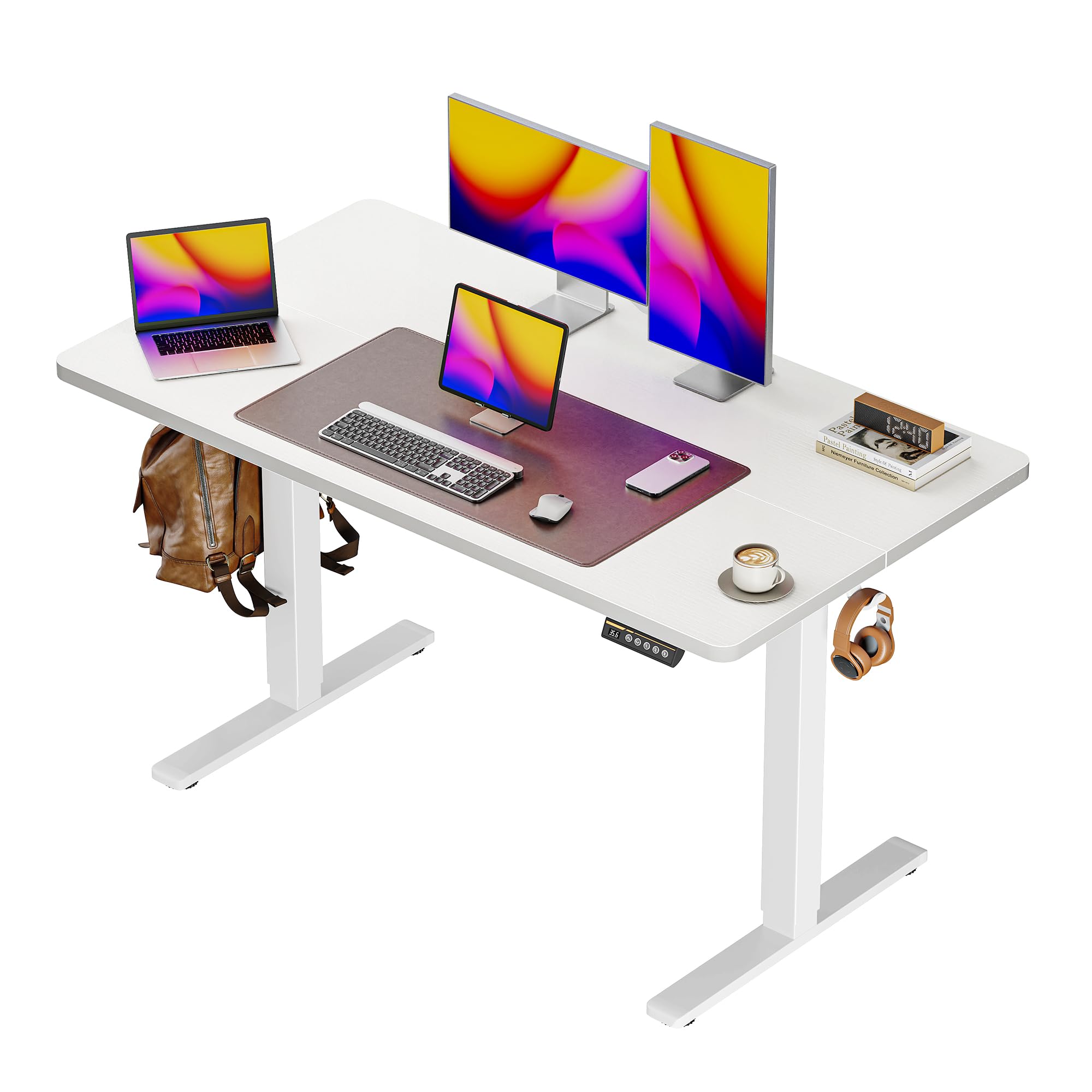 Huuger 48 x 28 Large Electric Standing Desk, Height Adjustable Desk, 27.6" Deep Desktop, Stand up Gaming, 2 Hooks, 3 Preset Heights, for Home Office, Black