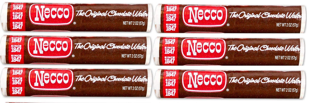 Necco Wafers Original Chocolate Flavored Hard Candy Rolls - Bundle of 6 Rolls, 2.02oz