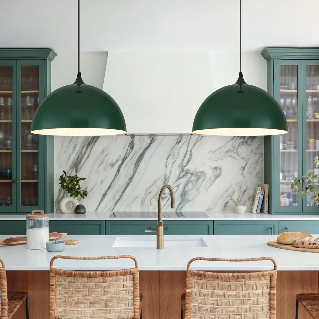 White Pendant Lights, 11.8 inch Pendant Lights Kitchen Island, Farmhouse Pendant Light Fixtures (White Inside), Industrial Pendant Lighting for Dining Room, Bedroom, Hallway (1 Pack)