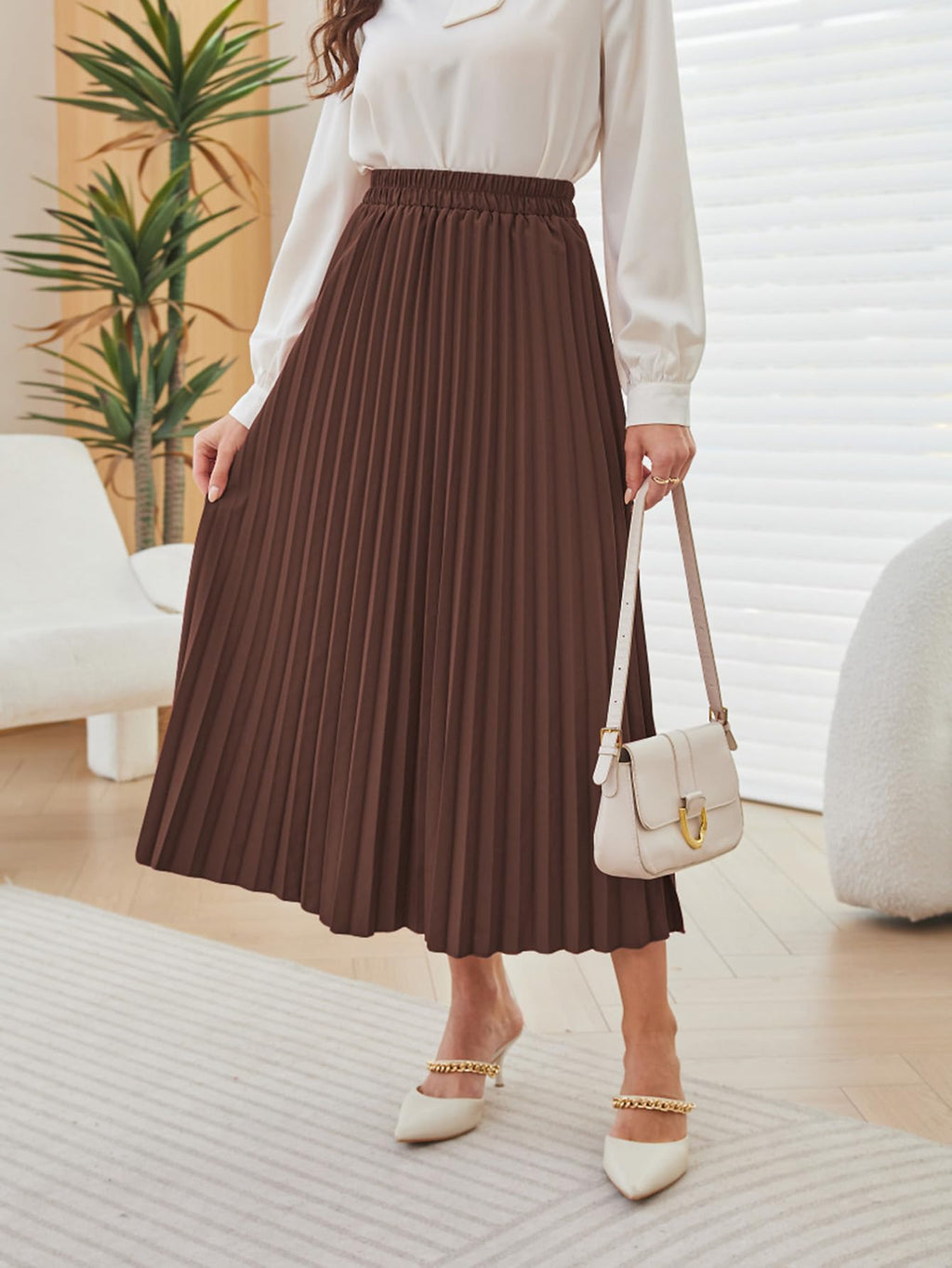 SweatyRocks Women's Casual Solid Longline Pleated Long Skirt