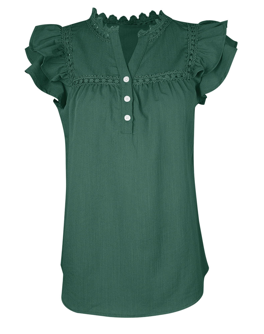 Women's V Neck Lace Crochet Shirts Button Down Short Sleeve Casual Blouse Tops