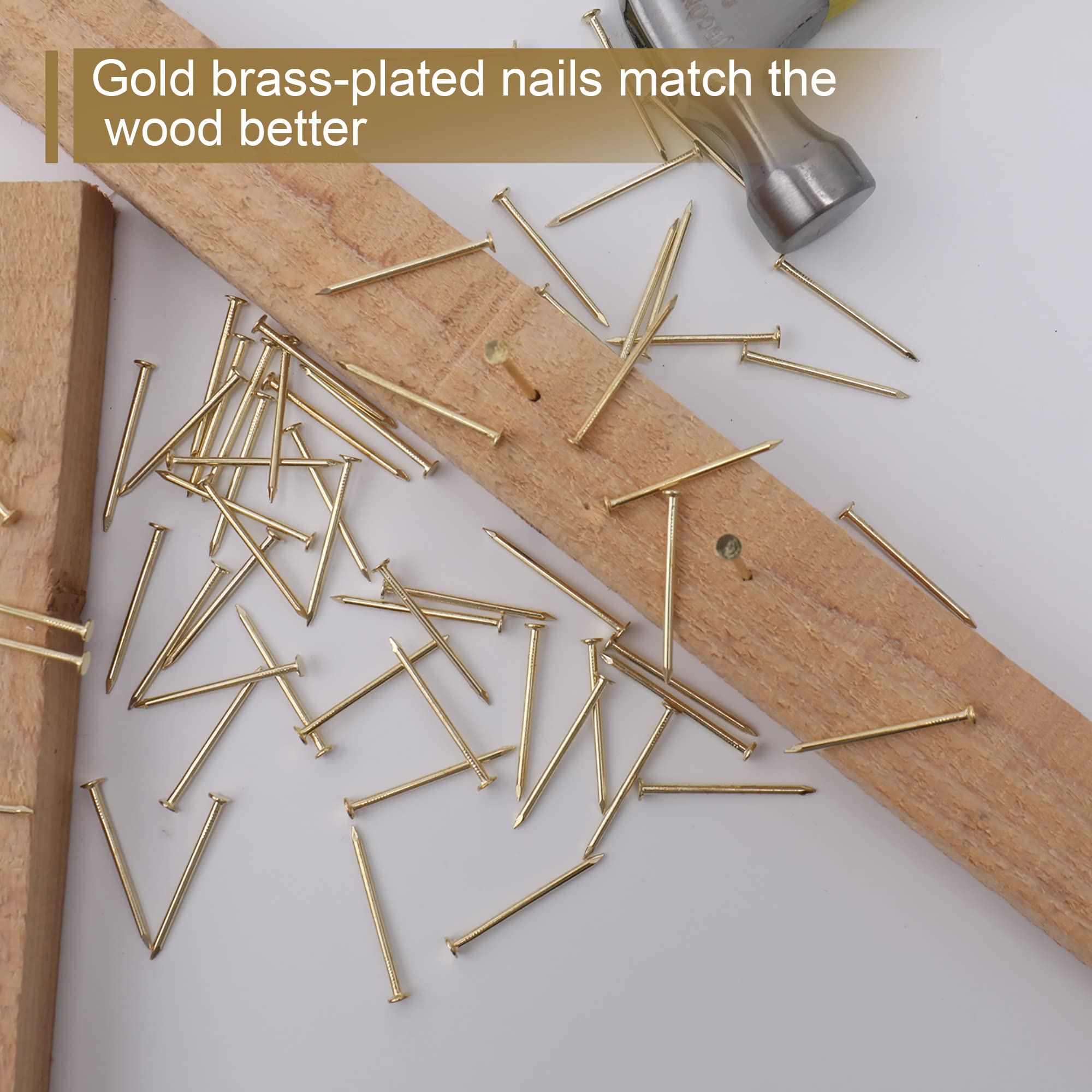 240pcs Gold Hardware Nails, 1-1/2” × 14 Ga Brass Plated Wood Nails, Nails for Hanging Wall Decor, Finishing Nails, Picture Hanging Nails, Wall Nails, Roofing Nails