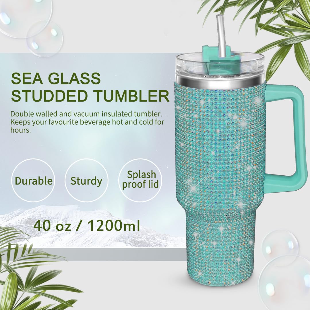 HWISDMIG 40oz Tumbler with Handle-Glitter Rhinestones Tumbler Bling Cups Stainless Steel Water Bottle Diamond Studded Tumbler for Women-Birthday Gifts for Women, Mom, Girlfriend (Amethyst)