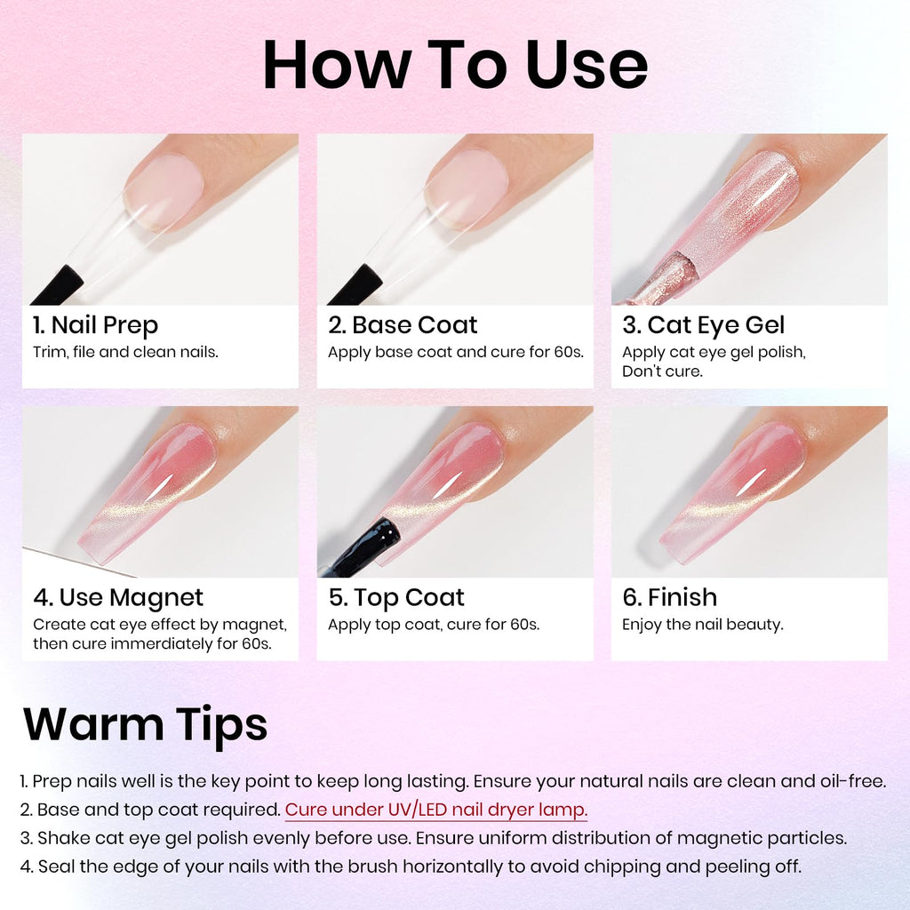 MIZHSE Cat Eye Gel Nail Polish, Moonlight Magnetic Gel Polish and Sheer Nude Nail Kit with 1 Magnet Stick, Glass Shiny Effect Silver Pink Purple Soak Off Manicure Home DIY