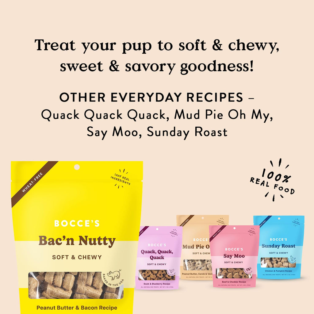 Bocce's Bakery Bac'n Nutty Soft & Chewy Dog Treats, Wheat-Free PB & Bacon Flavored All Natural Limited Ingredient Oven Baked Cookies for Dogs, 6 oz Bag