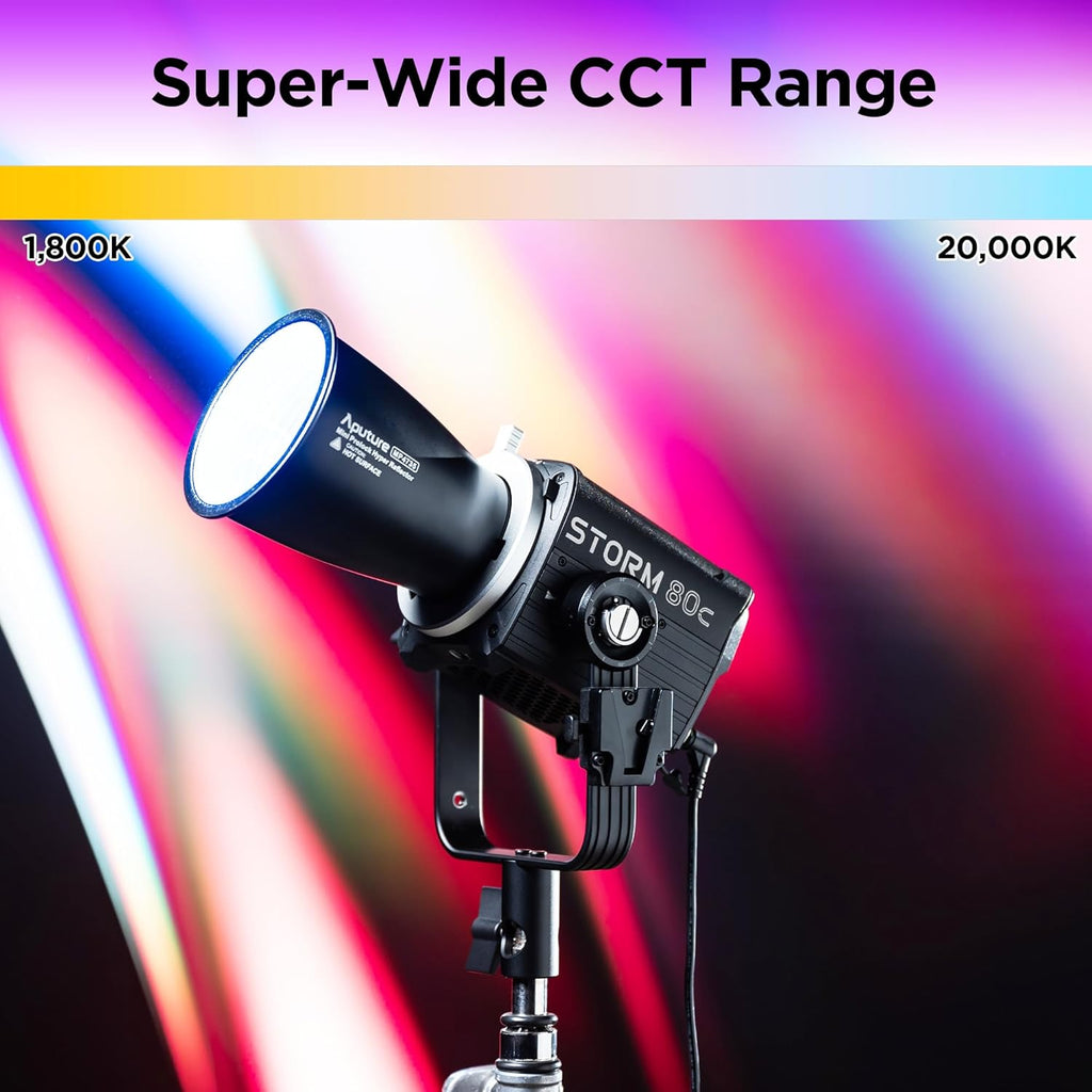 Aputure Storm 80c RGB LED Video Light, 80w Full-Color Point Source Fixture, 20,185Lux @1m, 1,800K-20,000K Advanced Diode Mixing, CRI≥97, IP65 Weatherproof, Sidus Link, DMX & LumenRadio Control