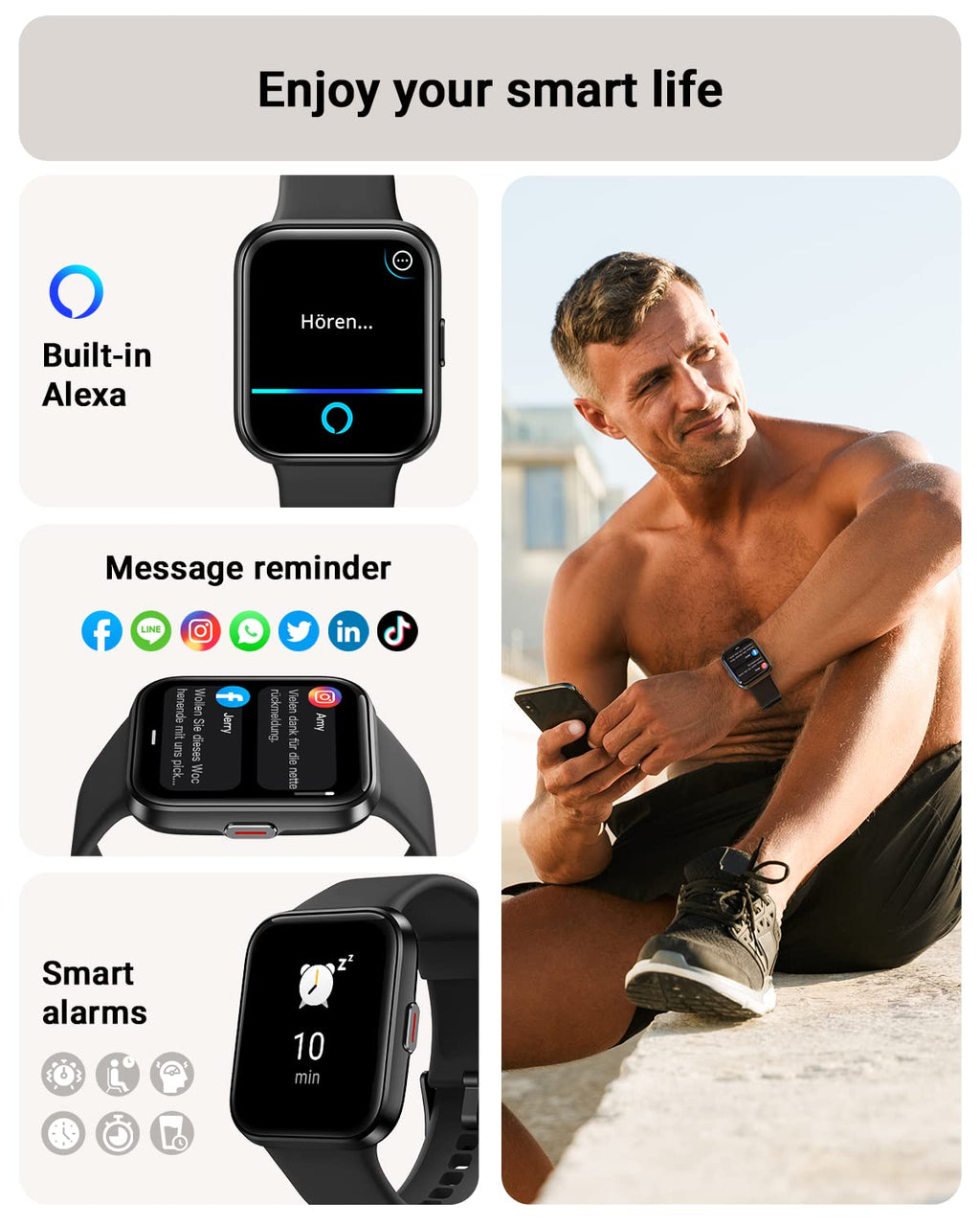 Tensky Smart Watch for Men/Women Android/iPhone/Samsung, Alexa Built-in, 1.8" Touch Screen Fitness Tracker with Answer/Make Calls, 3ATM Waterproof Heart Rate/Sleep/SpO2 Monitor, 120+ Sport Modes