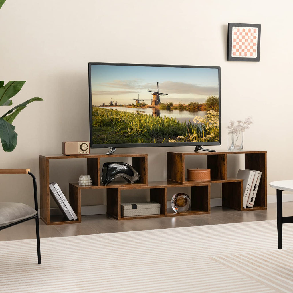 Tangkula 3 Pieces Console TV Stand, Free-Combination Entertainment Center for 50 55 60 65 Inch TV, Minimalist Modern TV Media Stand, DIY Open Storage Bookcase Shelf for Living Room (Black)