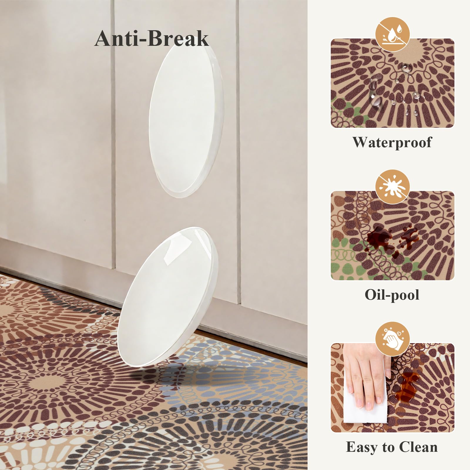 HEBE Anti Fatigue Kitchen Rugs Sets of 2, Non Slip Kitchen Mats for Floor, Waterproof Cushioned Comfort Standing Carpet for Kitchen Sink, Home Office, Laundry Room